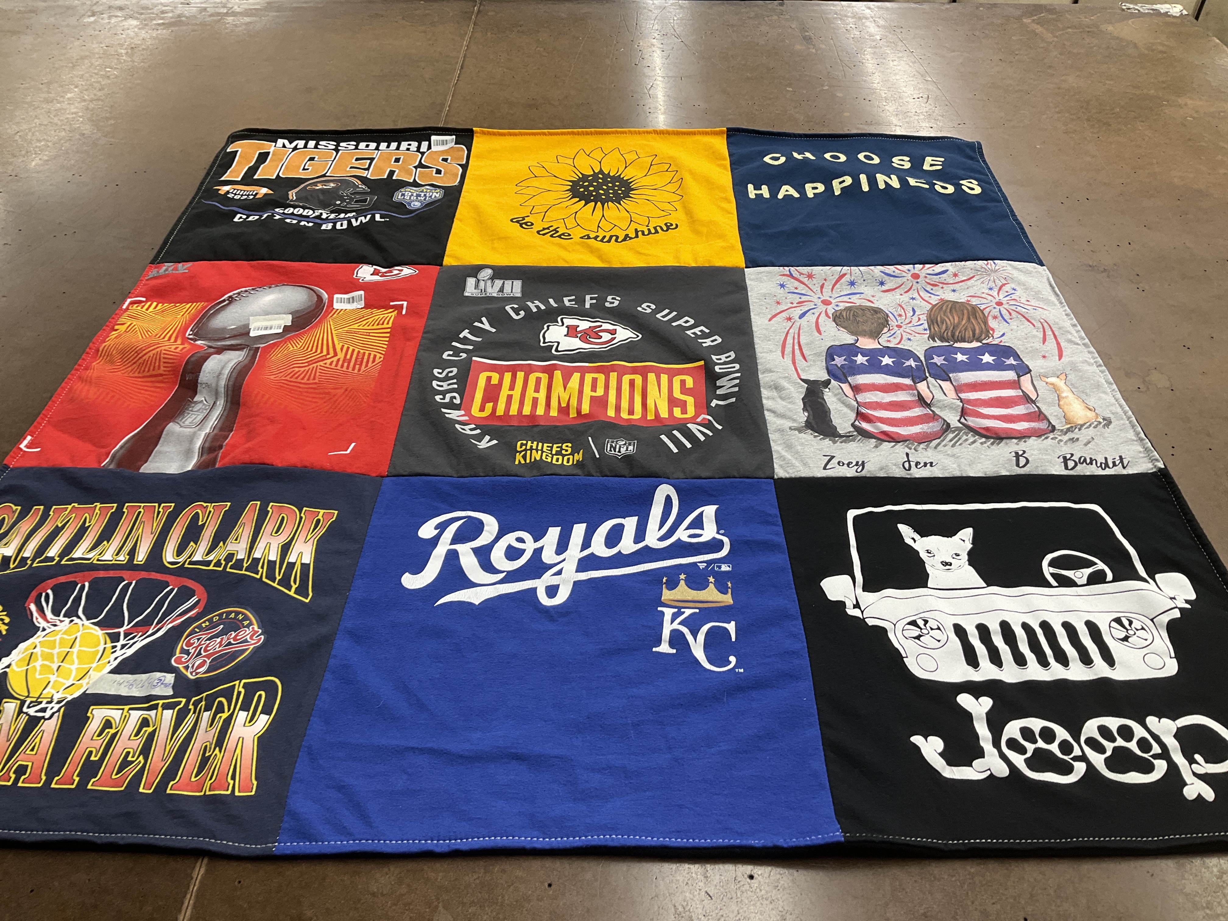 T-shirt quilt featuring kansas city chiefs football team, kansas city royals baseball team by Jennifer from MO