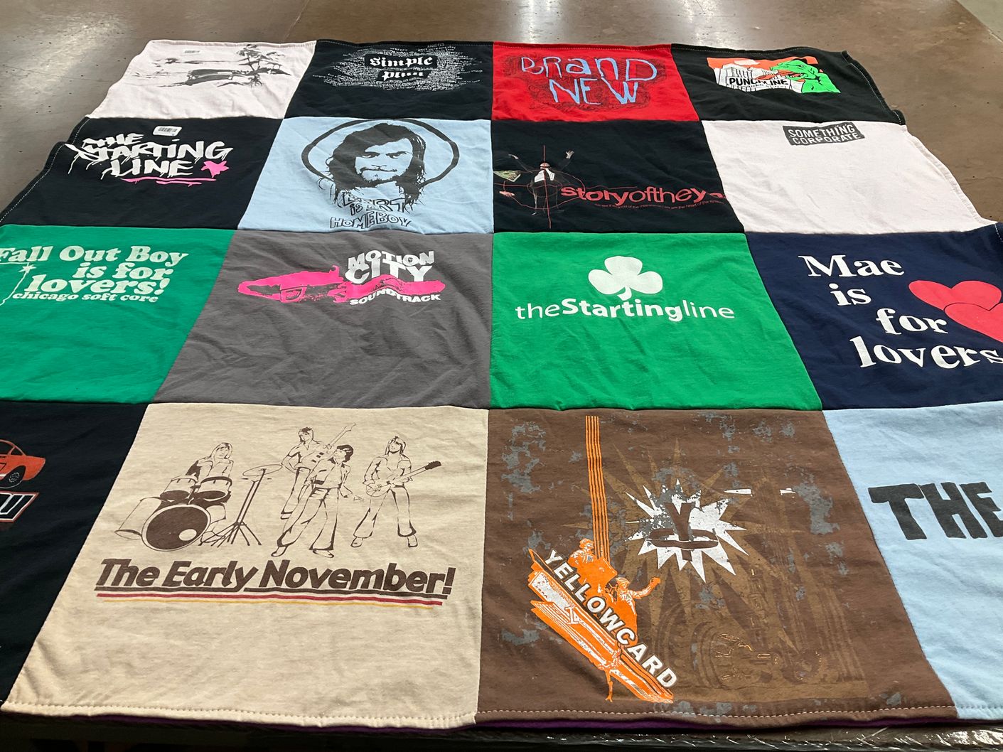 T-shirt quilt with music, punk themes by Dawn from NJ