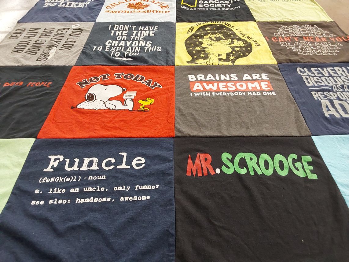 T-shirt quilt with sarcasm, humor themes by Dana from PA