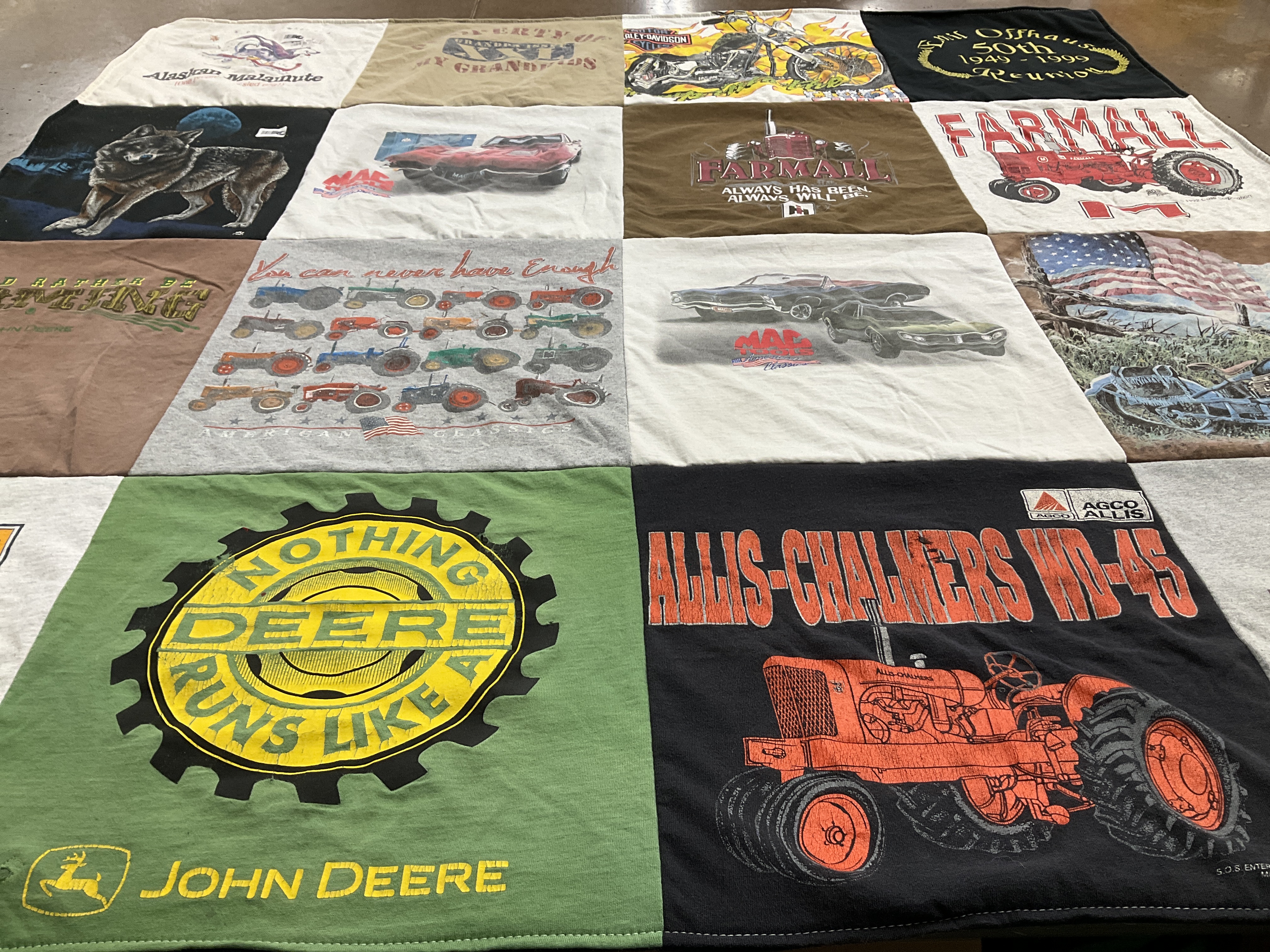 T-shirt quilt with agriculture, farming themes by Jean from NY