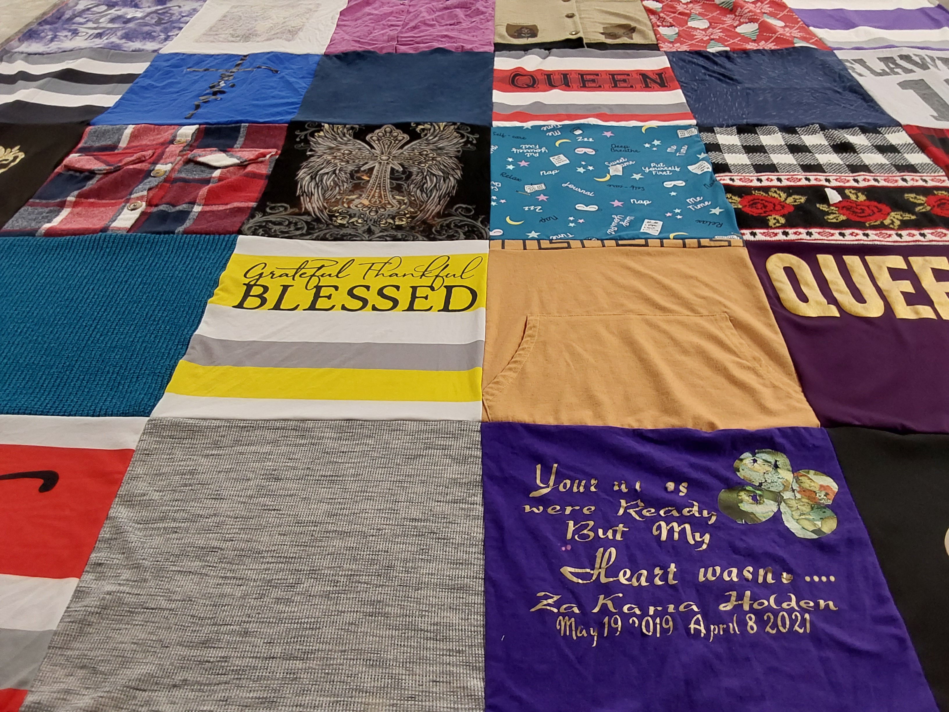 T-shirt quilt with spirituality, gratitude themes by Roger from LA