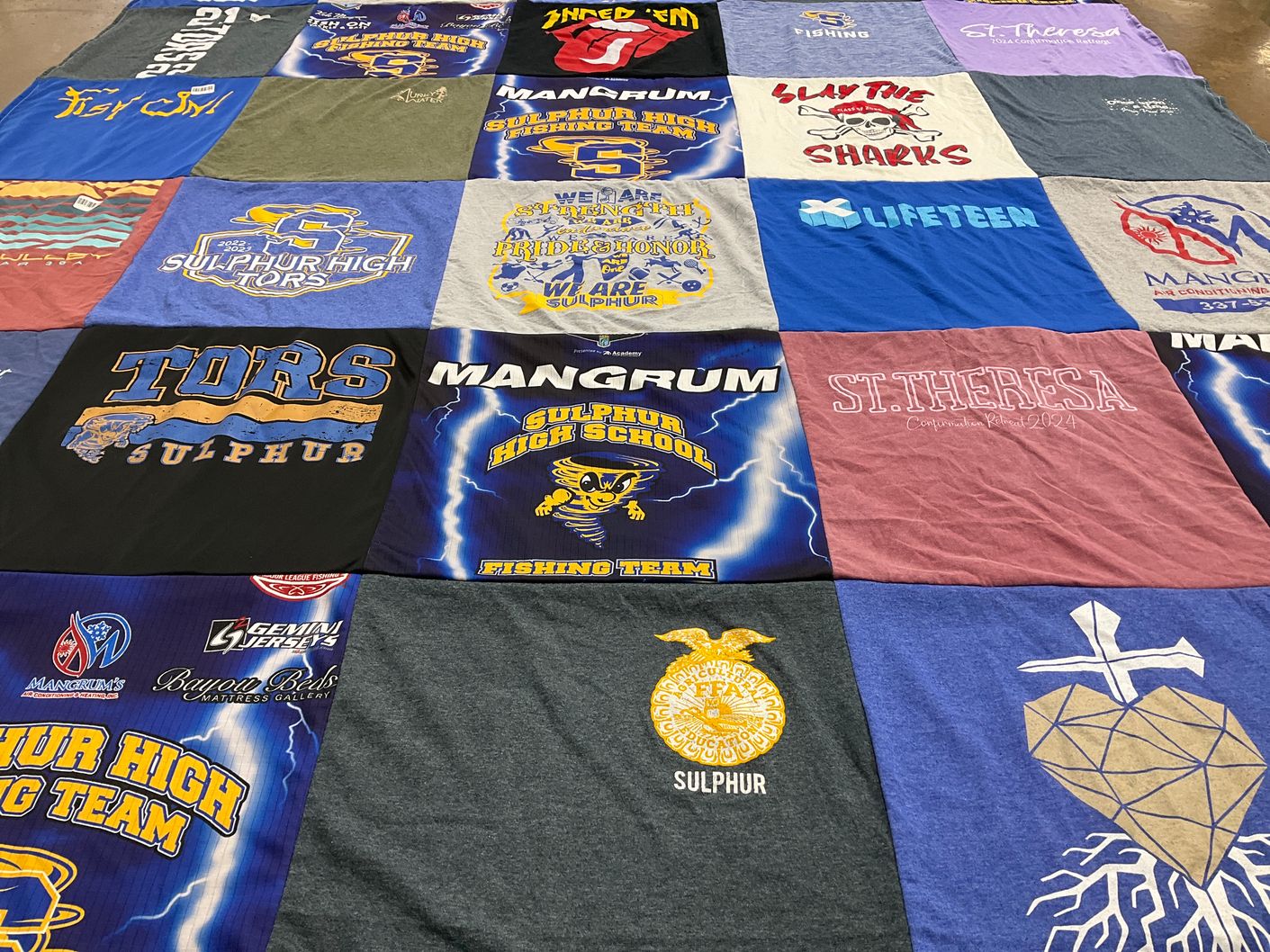 T-shirt quilt featuring sulphur high school fishing team by Kristie from LA