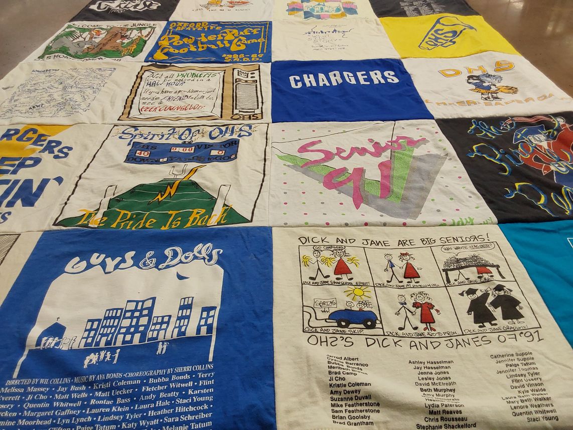 T-shirt quilt featuring chargers by Elizabeth from MS
