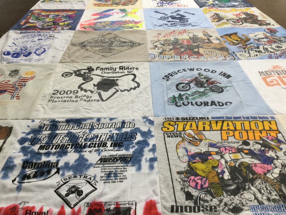 T-shirt quilt with motorcycling, off-roading themes by Ray from NC