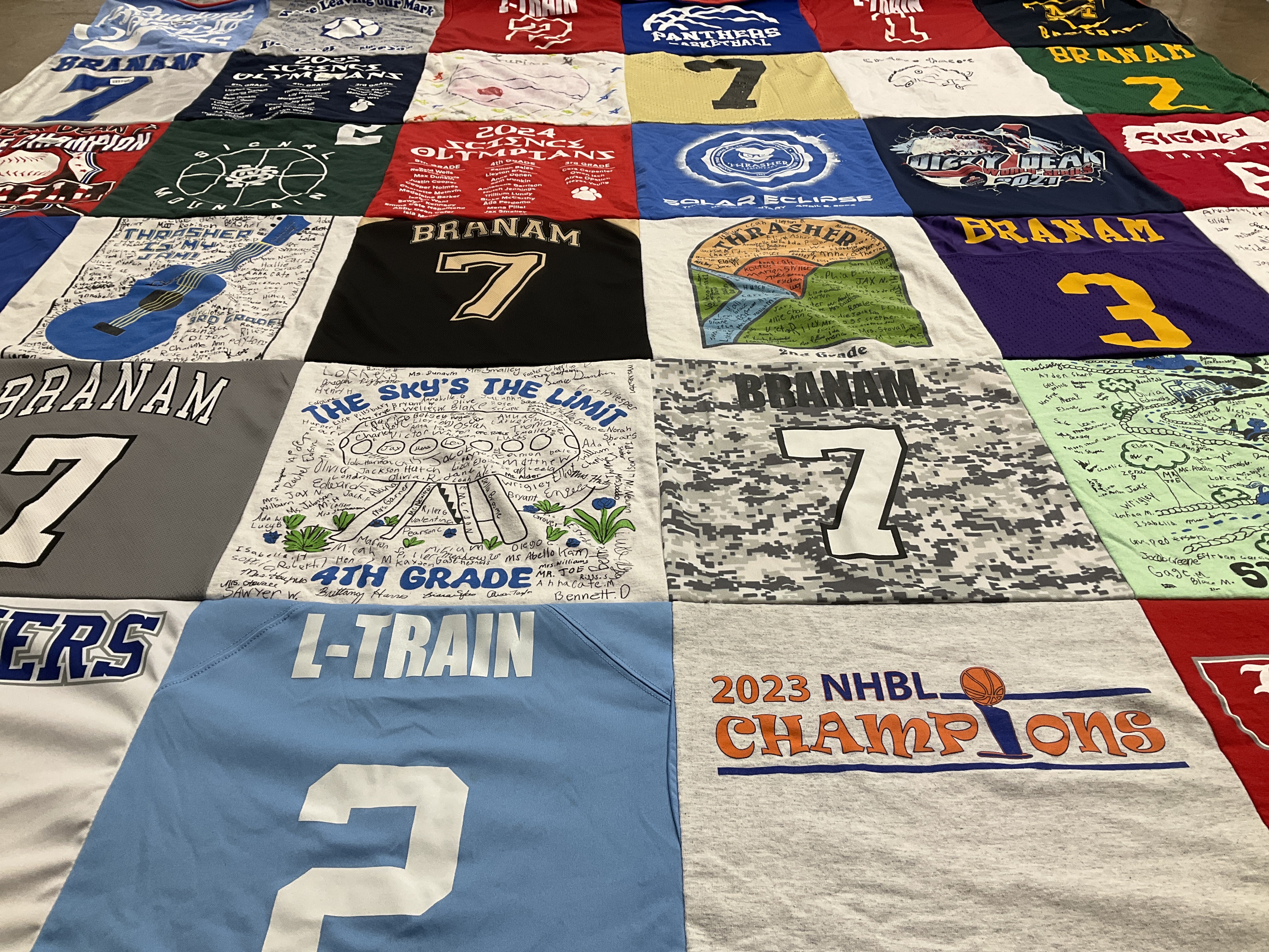 T-shirt quilt with sports, music themes by Anna from TN
