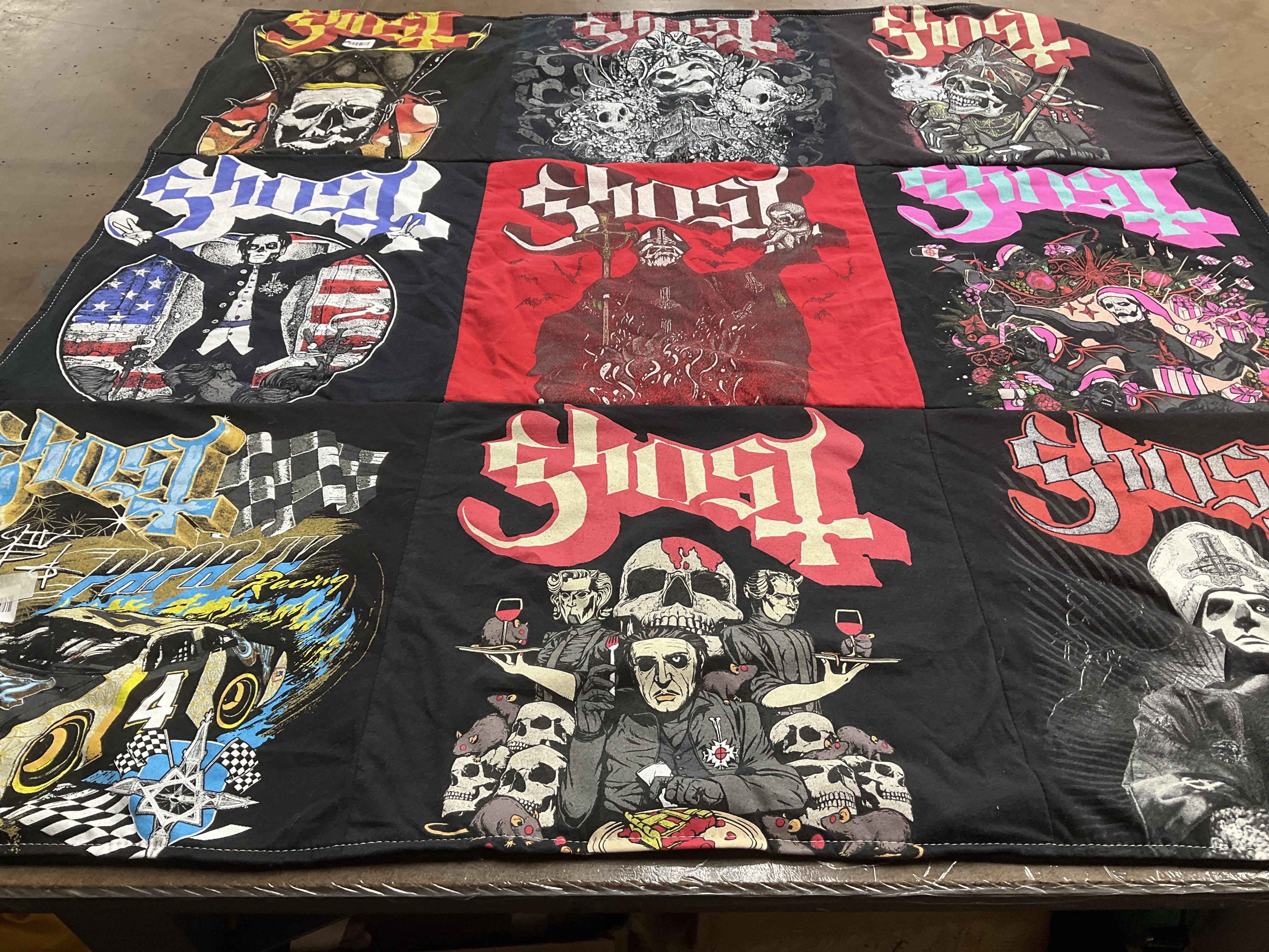 T-shirt quilt with music, heavy metal themes by John from IN