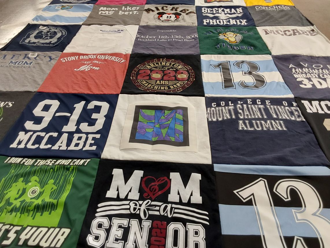 T-shirt quilt from stony brook university, college of mount saint vincent by Margaret from NY