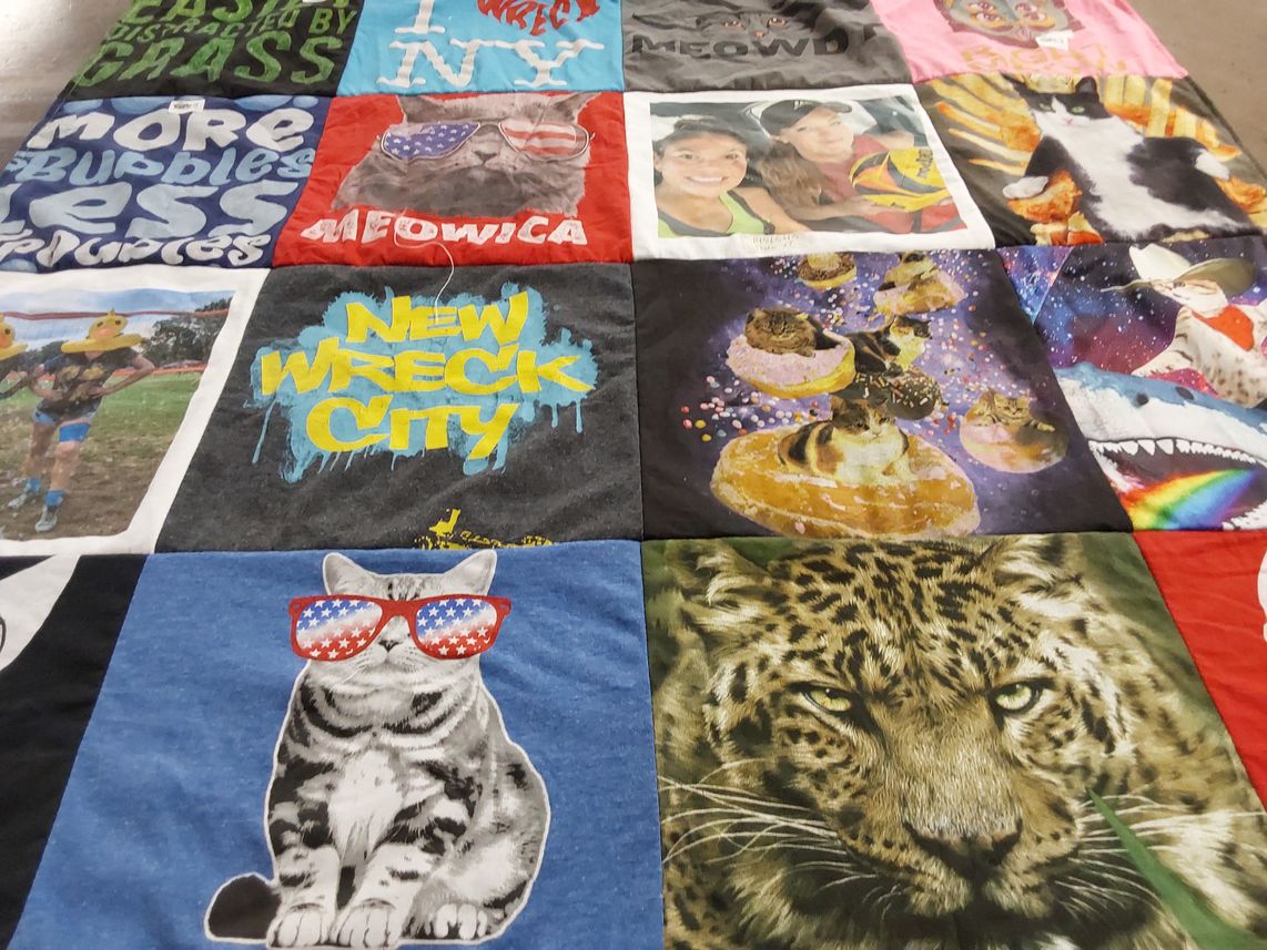 T-shirt quilt with cats, pets themes by Alexandra from NY