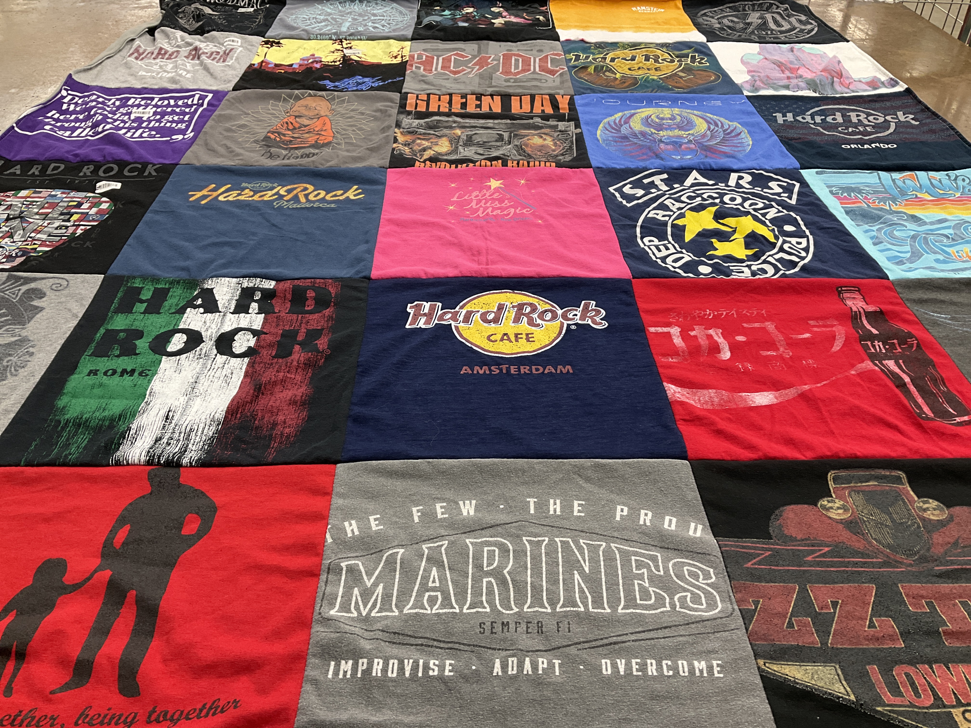 T-shirt quilt with music, military themes by Gena from TX