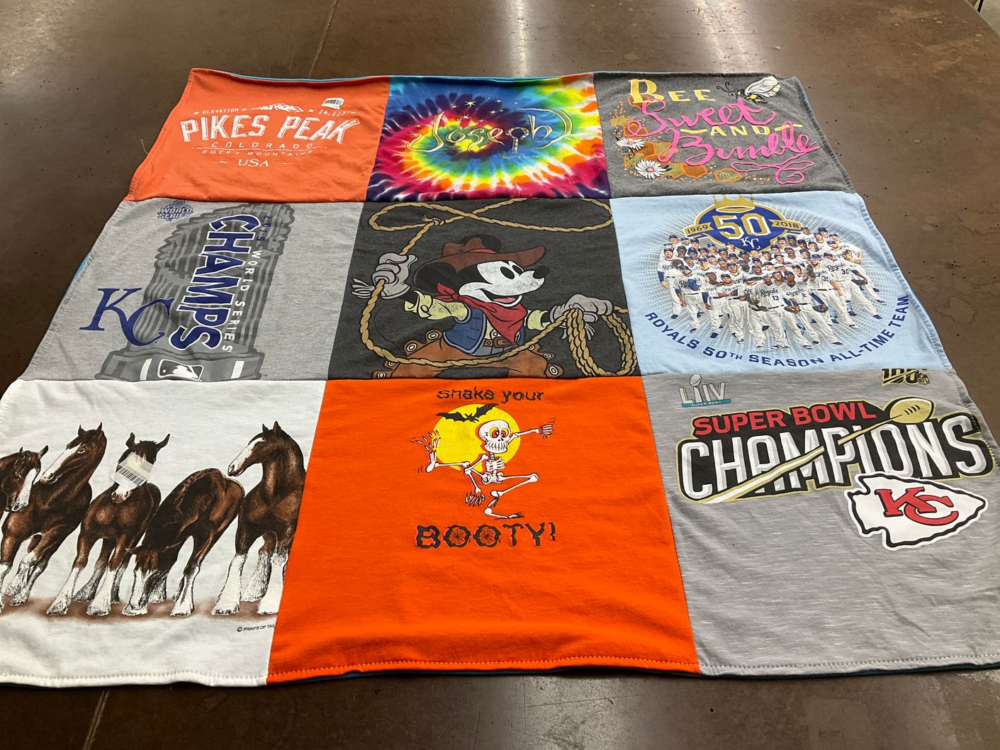 T-shirt quilt featuring kansas city royals, kansas city chiefs by Jennifer from MO