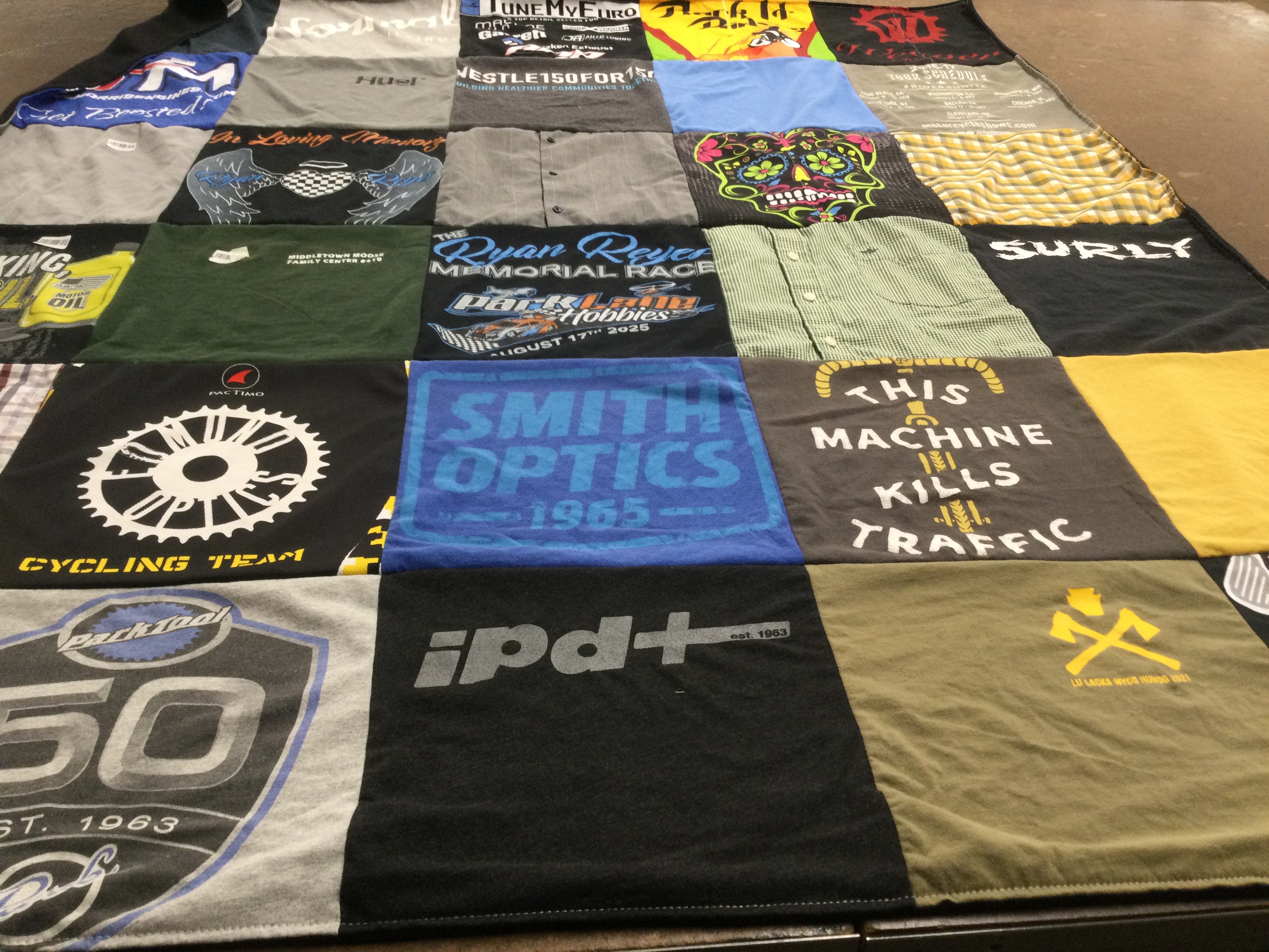 T-shirt quilt with cycling, hobbies themes by Ryan from NJ