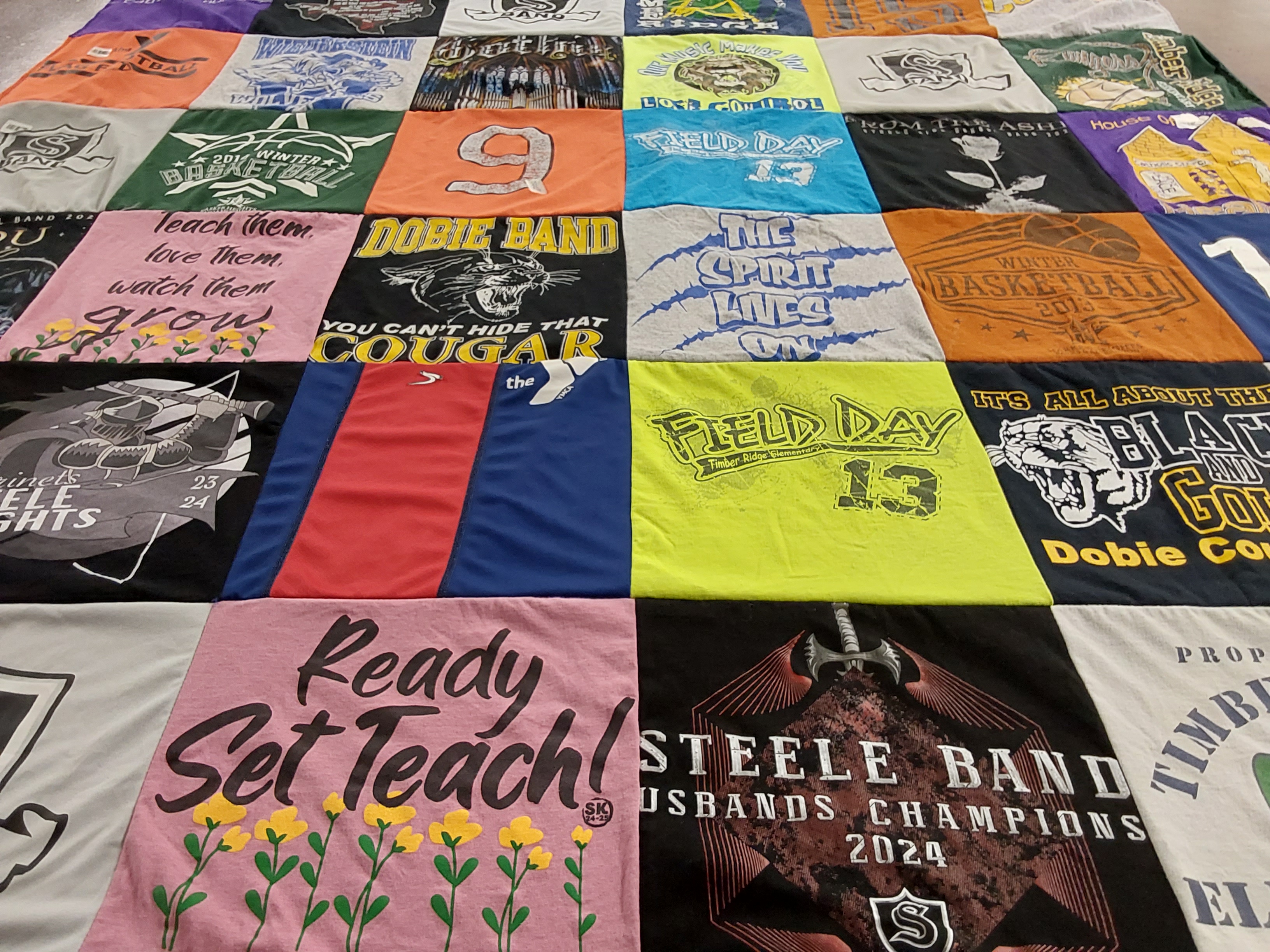 T-shirt quilt from timber ridge elementary school, dobie high school by Isabel from TX