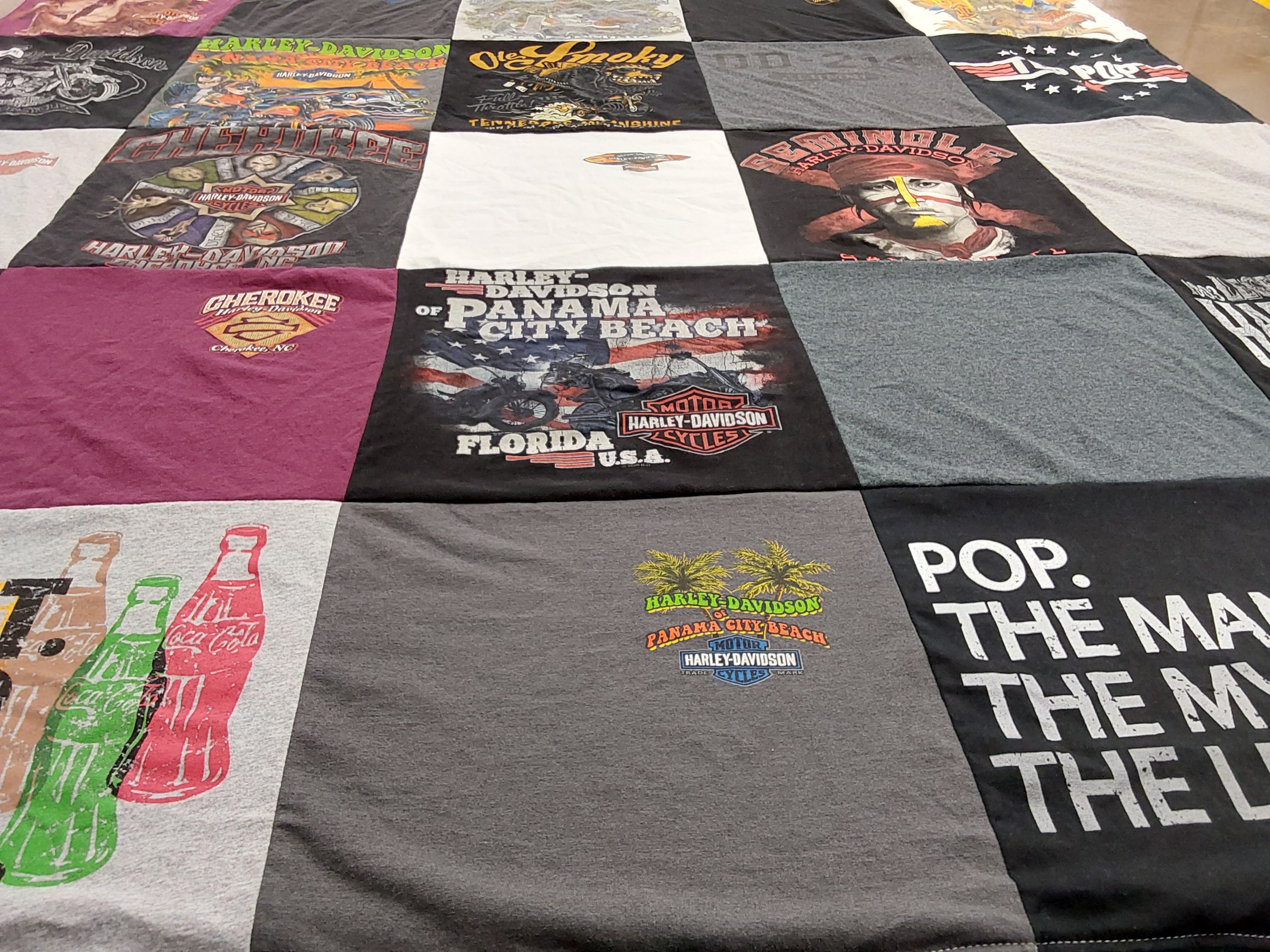 T-shirt quilt with motorcycles, collecting themes by Vanessa from NC