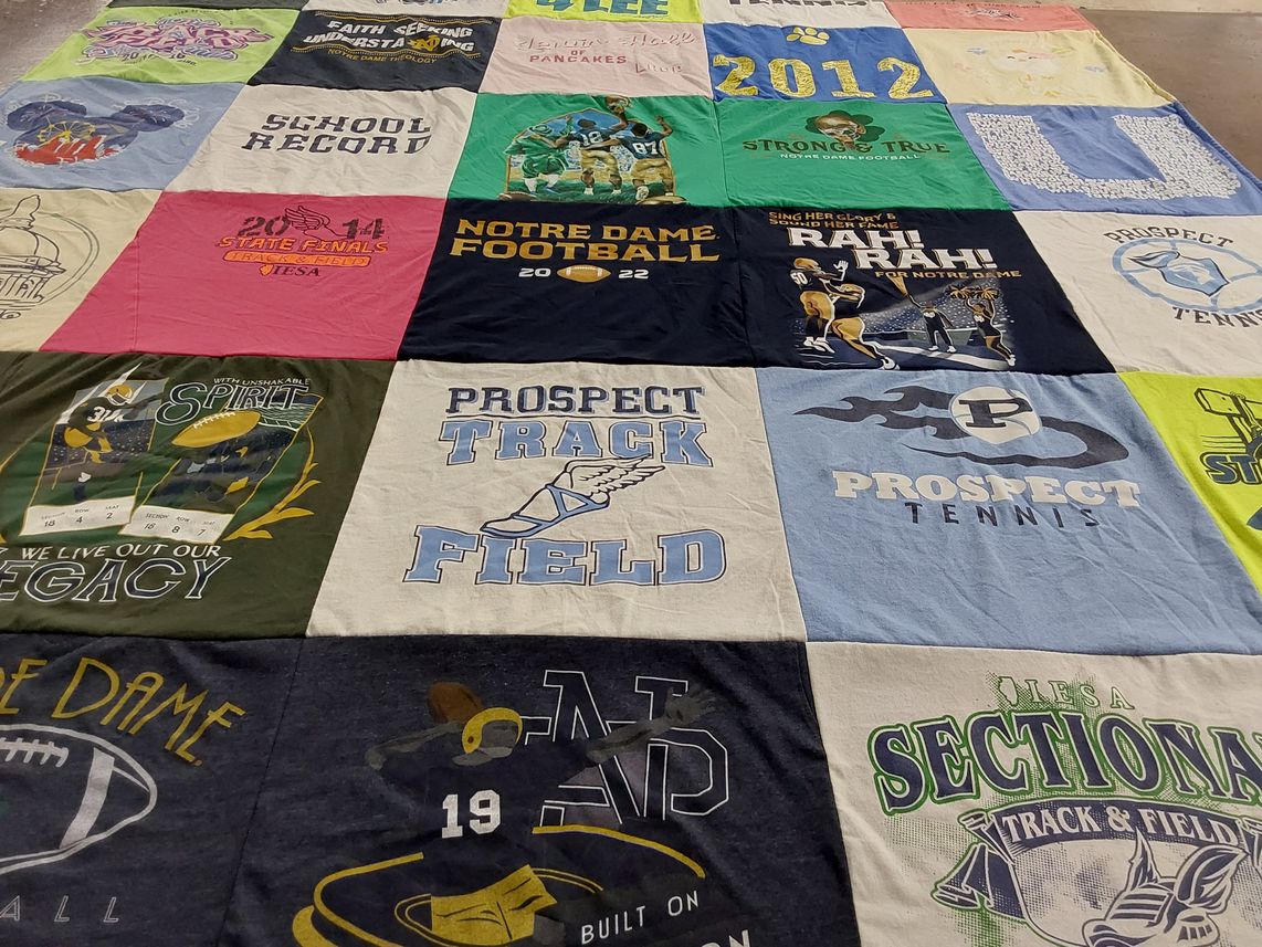 T-shirt quilt featuring notre dame football, prospect track and field by Cynthia from IL
