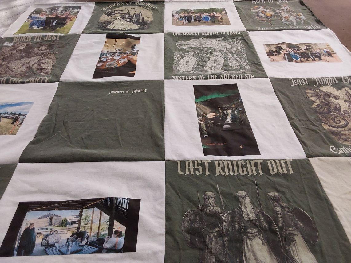 T-shirt quilt with fantasy, medieval themes by Tori from CA