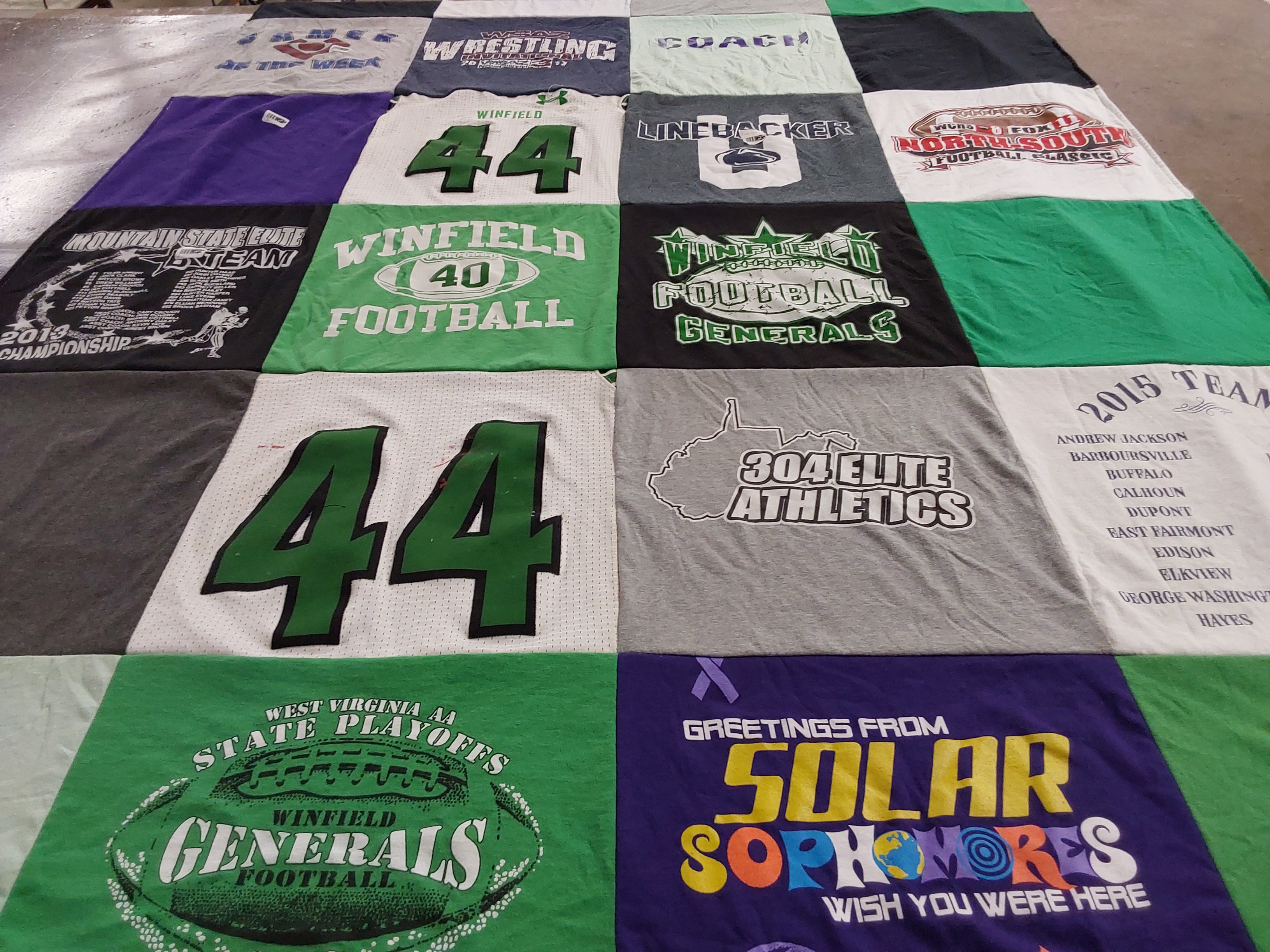 T-shirt quilt featuring winfield football generals by Sharon from WV