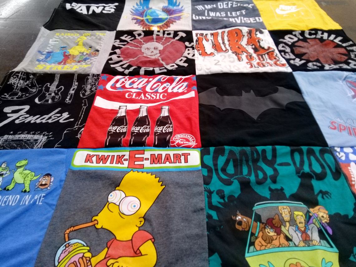 T-shirt quilt with music, cartoons themes by Tammy from GA