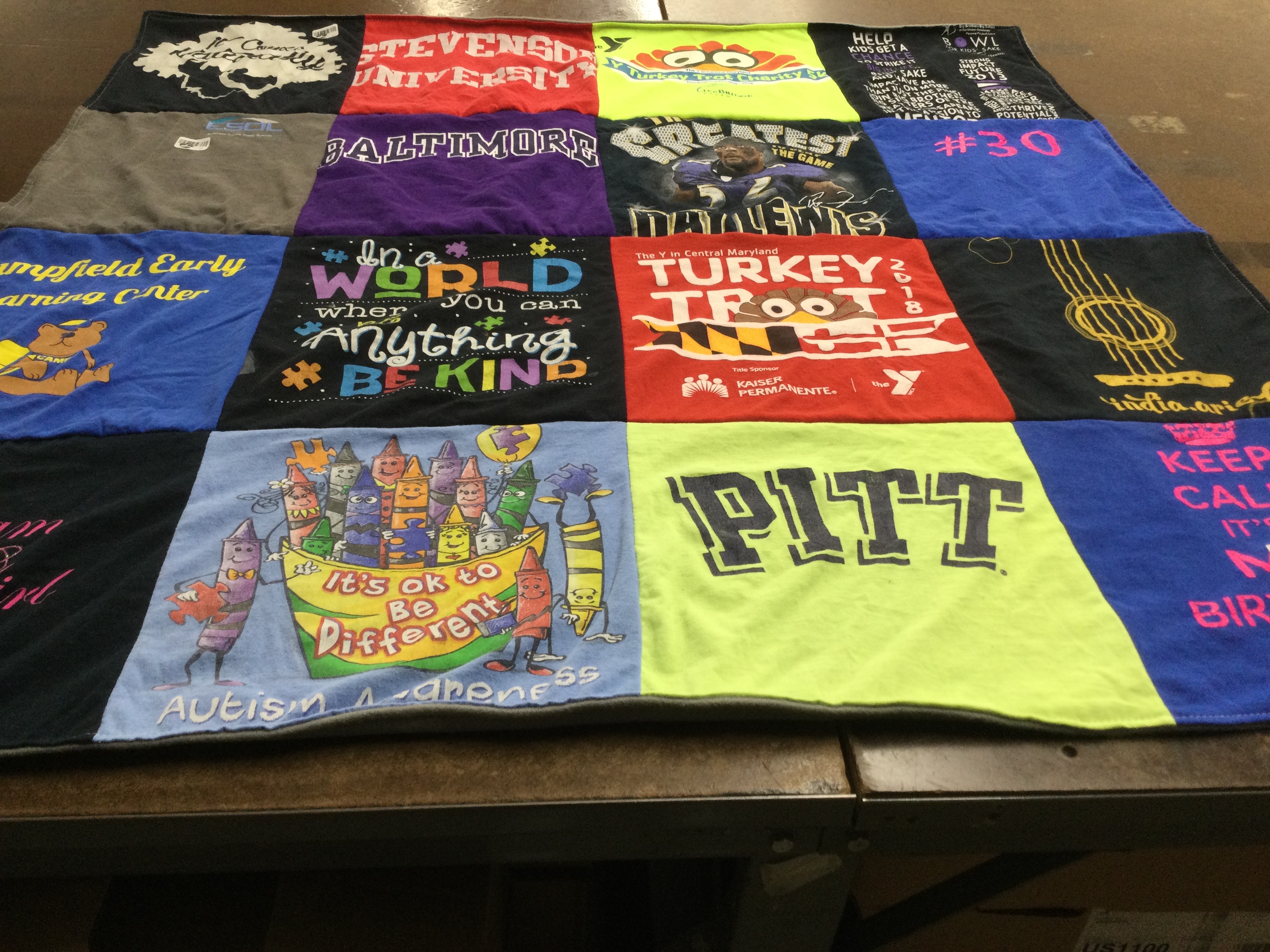 T-shirt quilt from stevenson university, university of pittsburgh by Stacey from MD