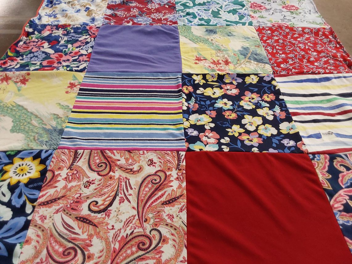 T-shirt quilt with sewing, crafting themes by Kara from CA