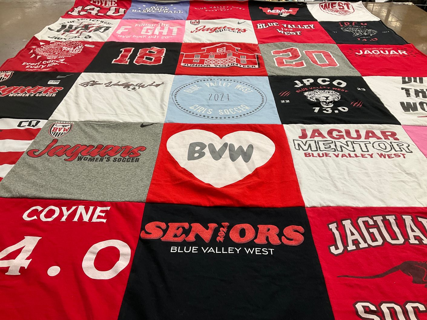 T-shirt quilt featuring blue valley west jaguars soccer team by Michelle from KS