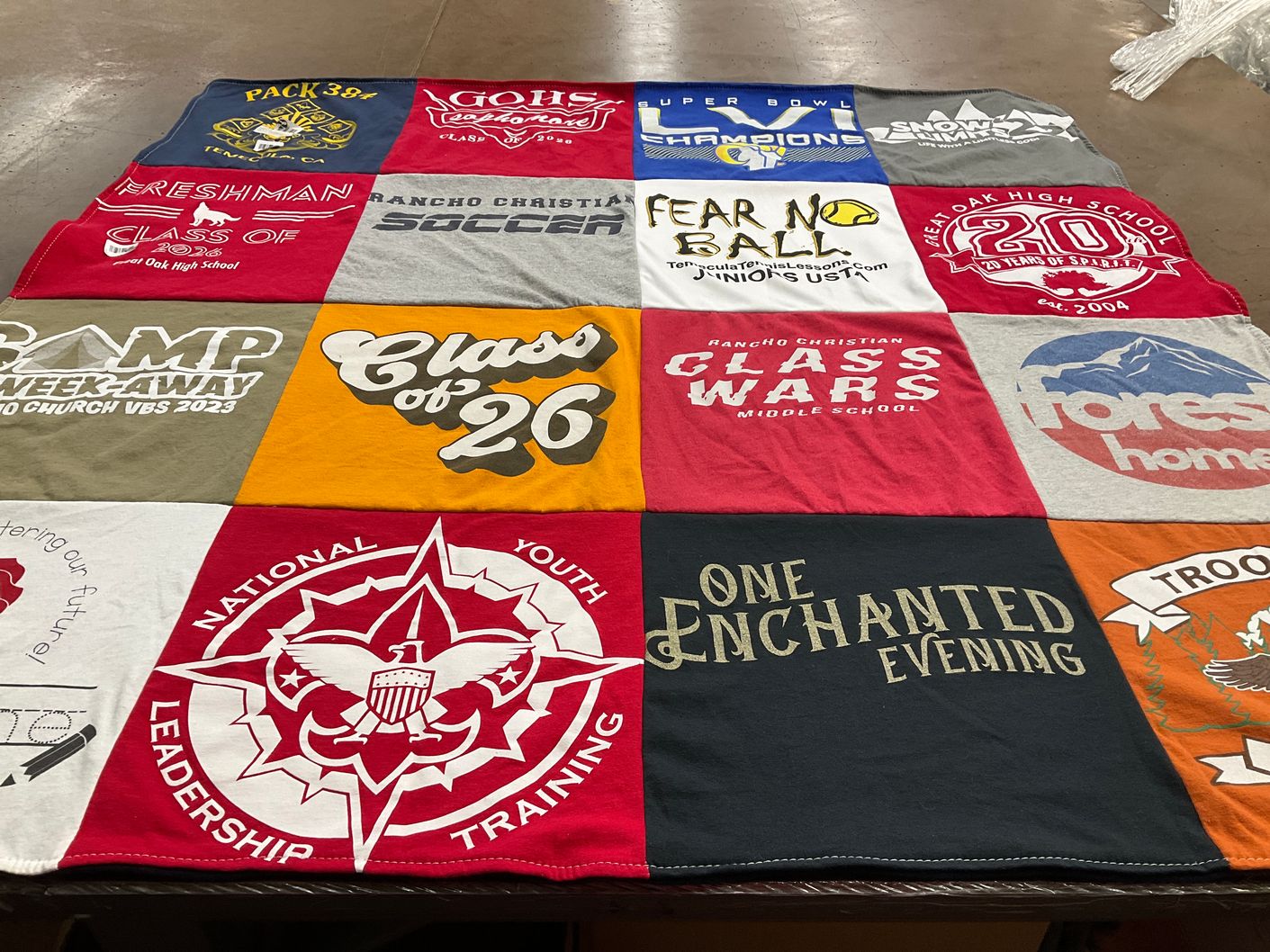 T-shirt quilt from rancho christian high school, rancho christian middle school by Kristen from CA