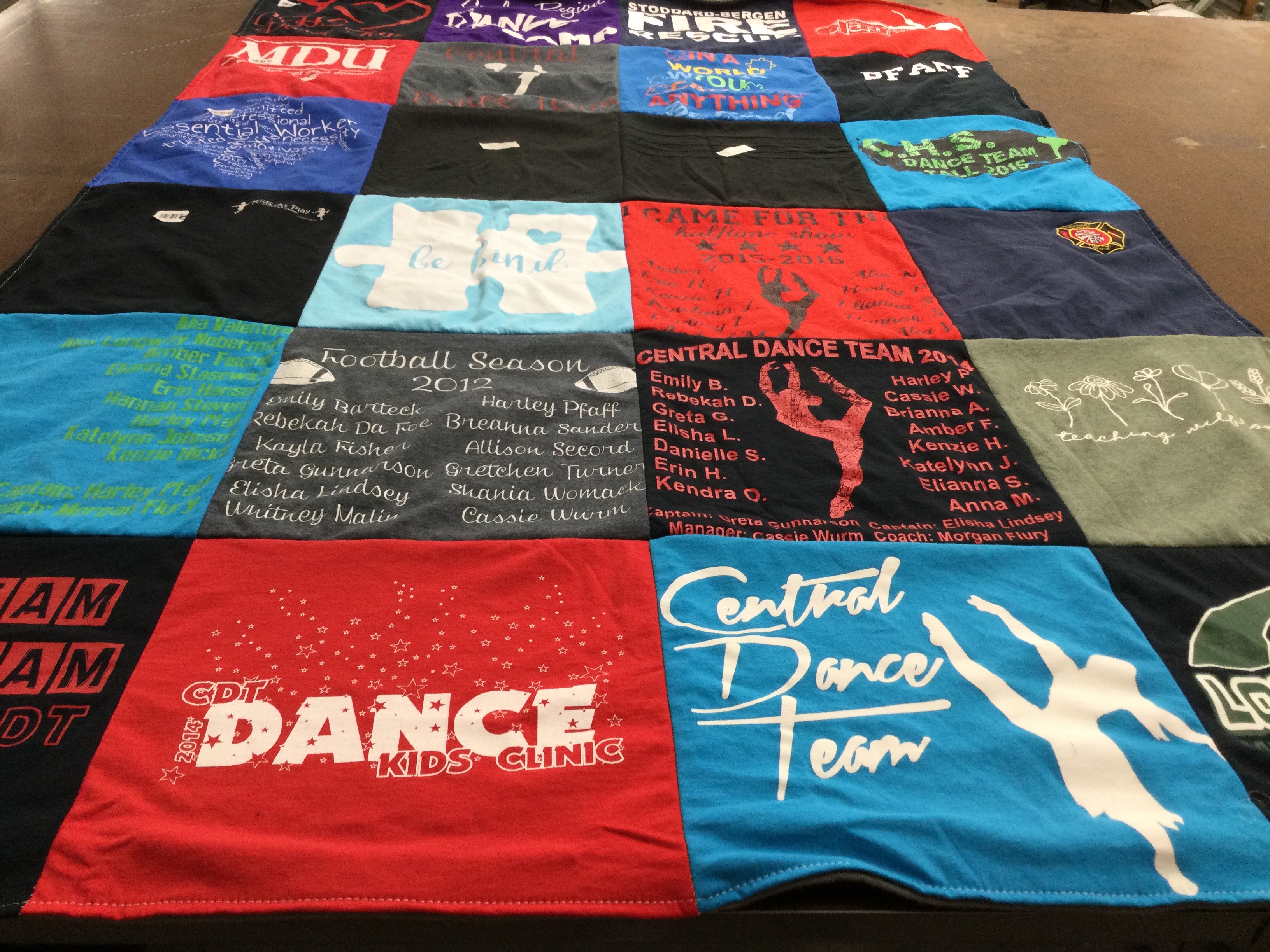 T-shirt quilt featuring central dance team by Angela from WI