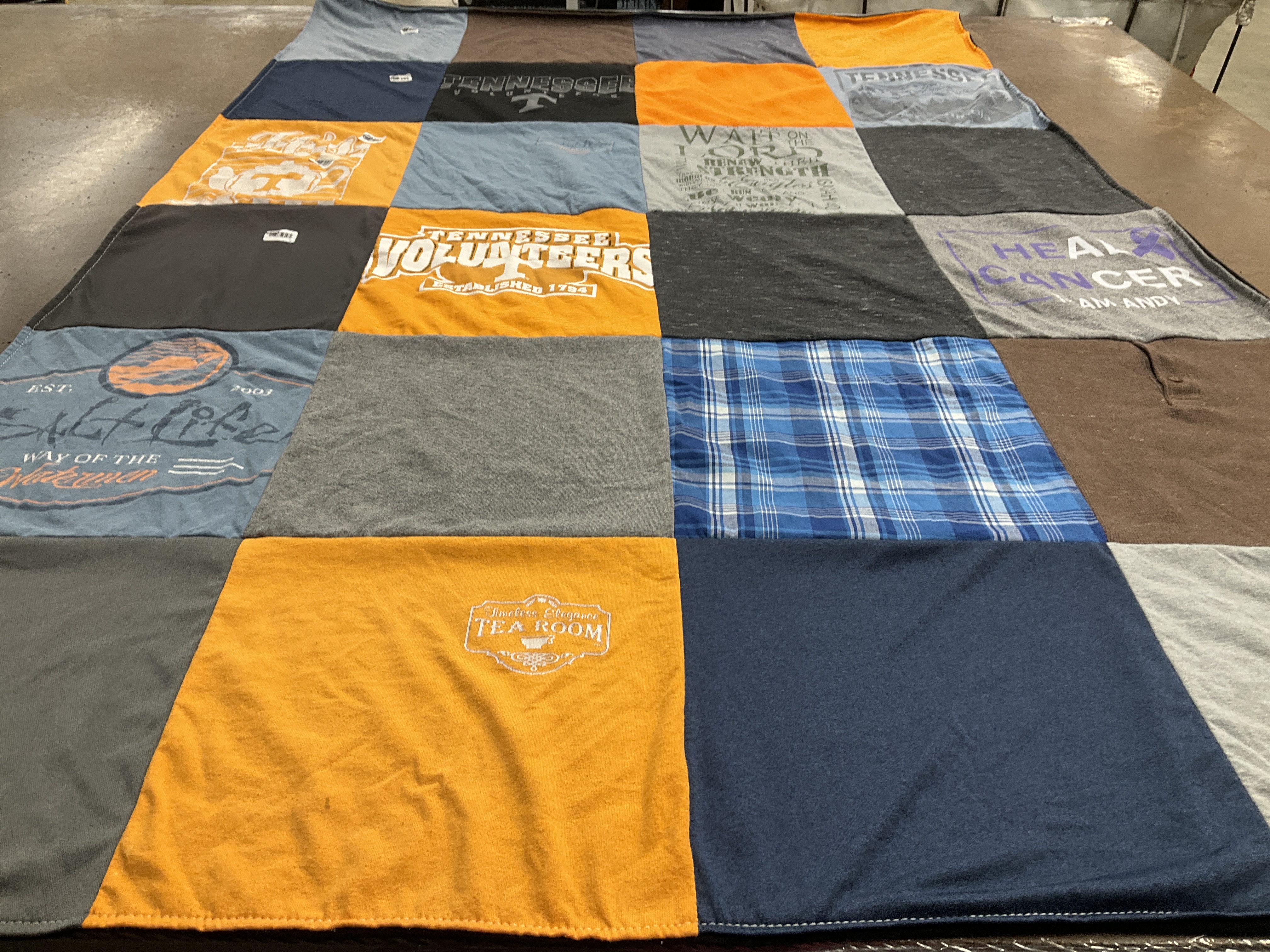 Custom Project Repat t-shirt quilt featuring shirts from university of tennessee.