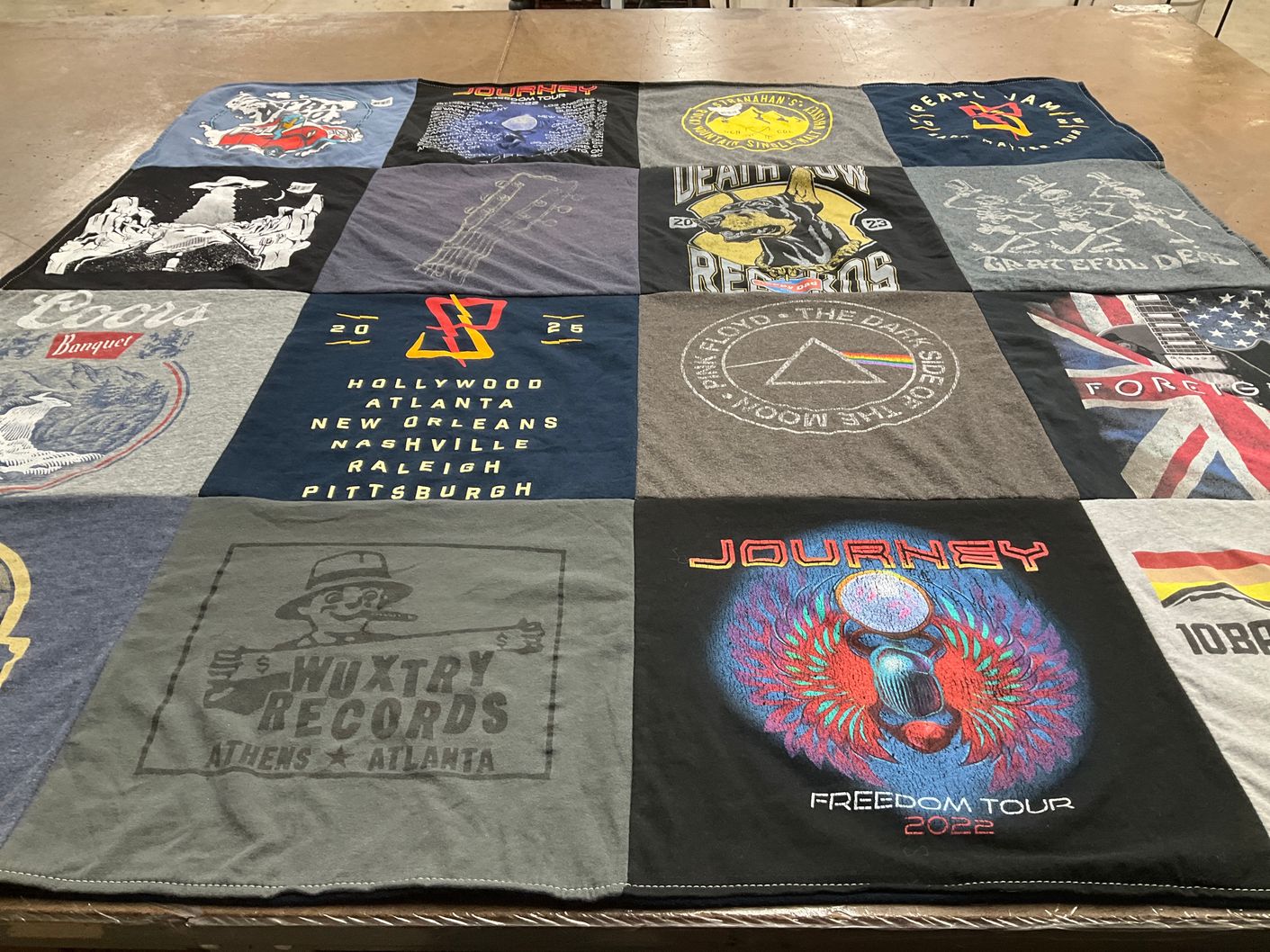 T-shirt quilt with music, concerts themes by Dena from GA