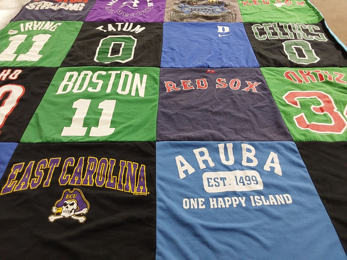 T-shirt quilt featuring boston celtics, boston red sox by Cathy from MA
