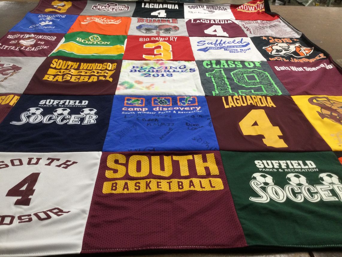 T-shirt quilt featuring south windsor baseball, south windsor basketball by Kimberly from CT