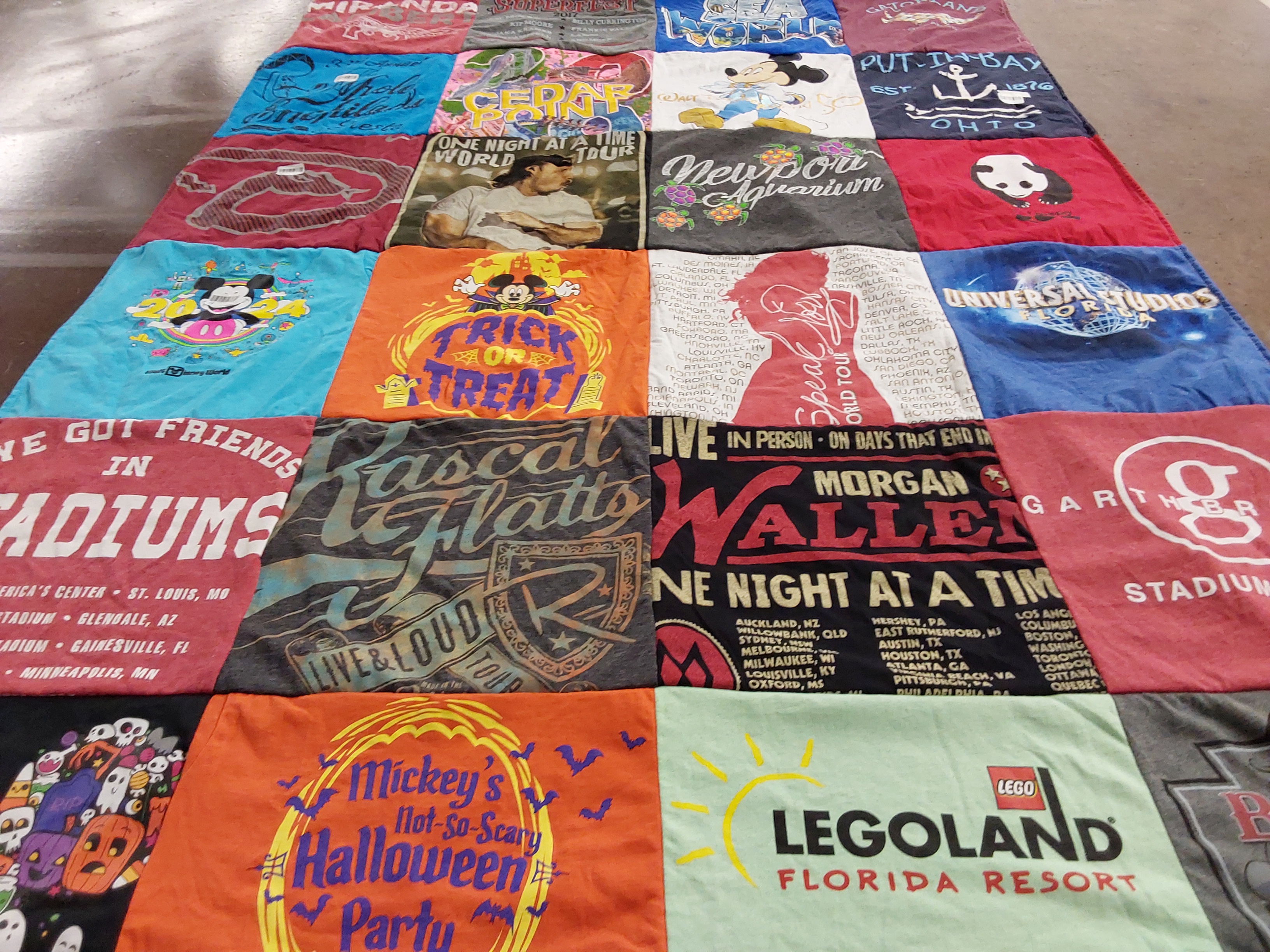 Custom Project Repat t-shirt quilt highlighting disney, halloween themes.