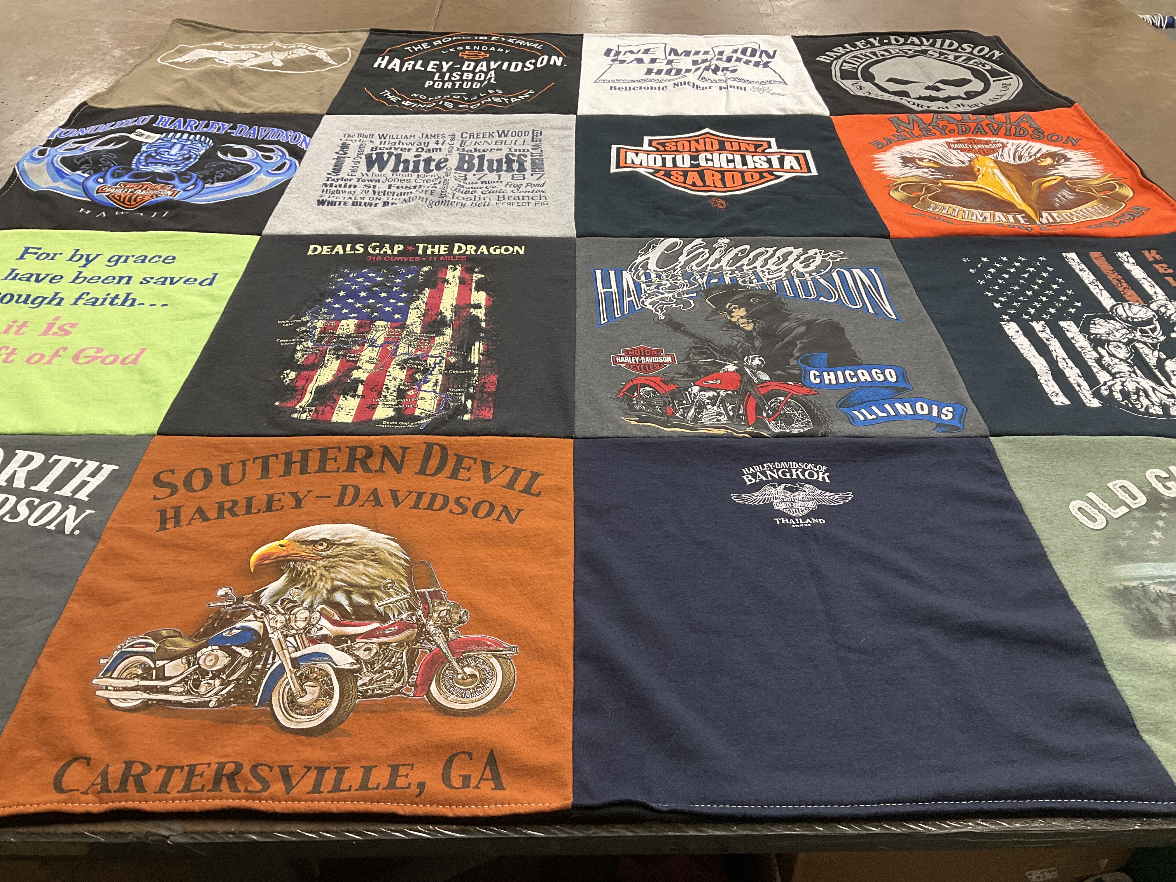 T-shirt quilt with motorcycling, biking themes by kristopher from TN