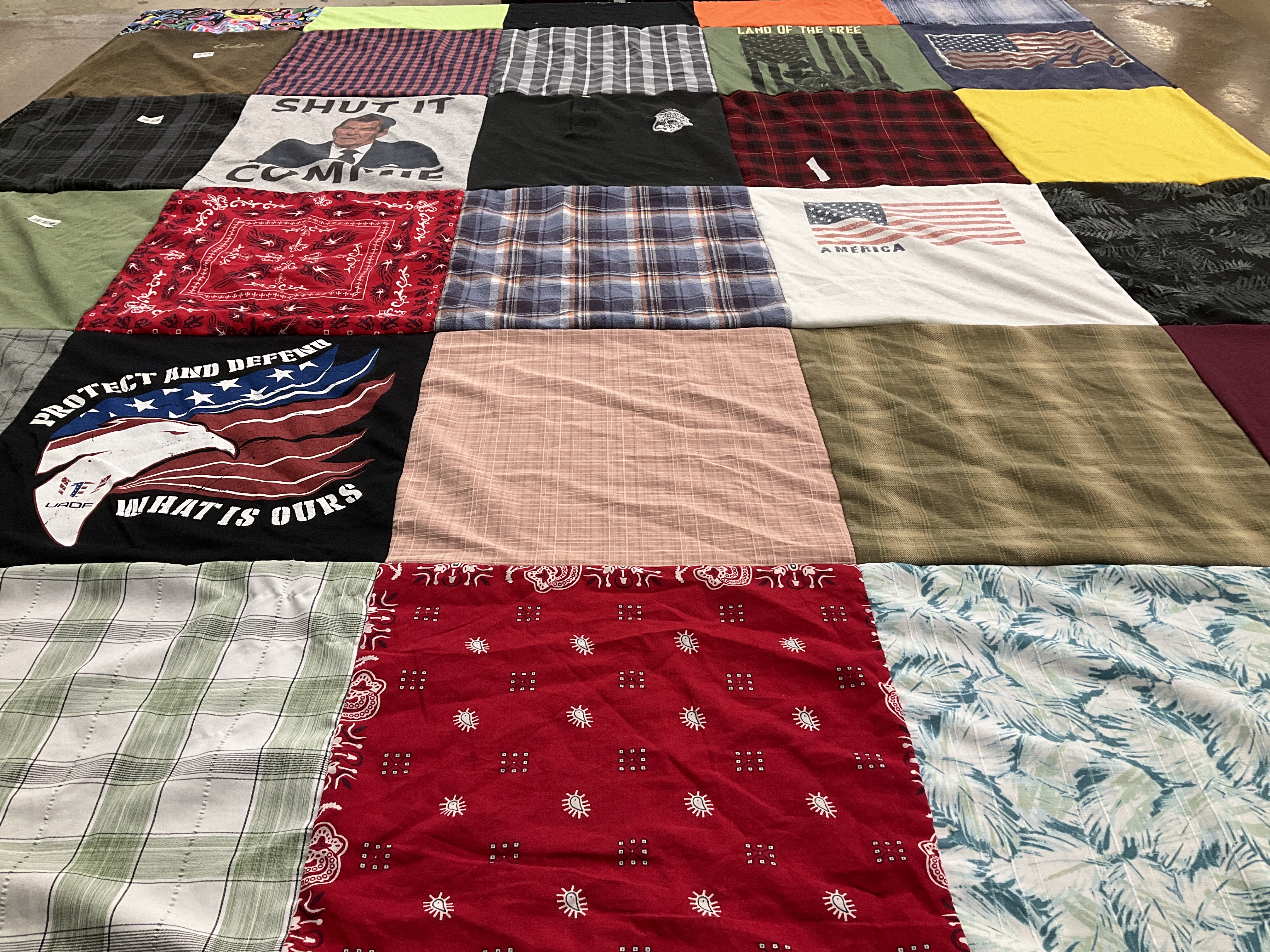 T-shirt quilt with politics, patriotism themes by Laura from PA