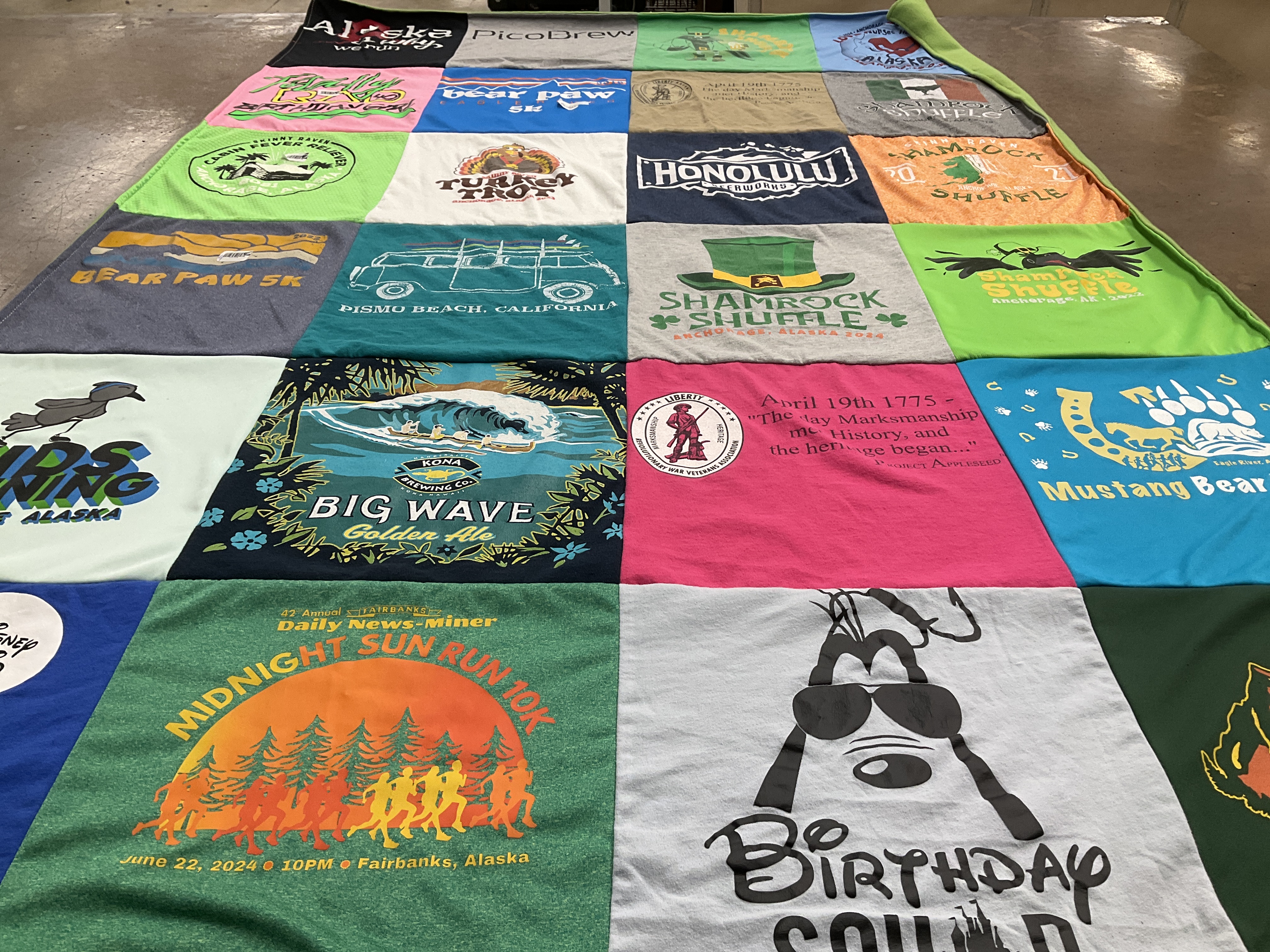 T-shirt quilt with running, brewing themes by Ashley from AK