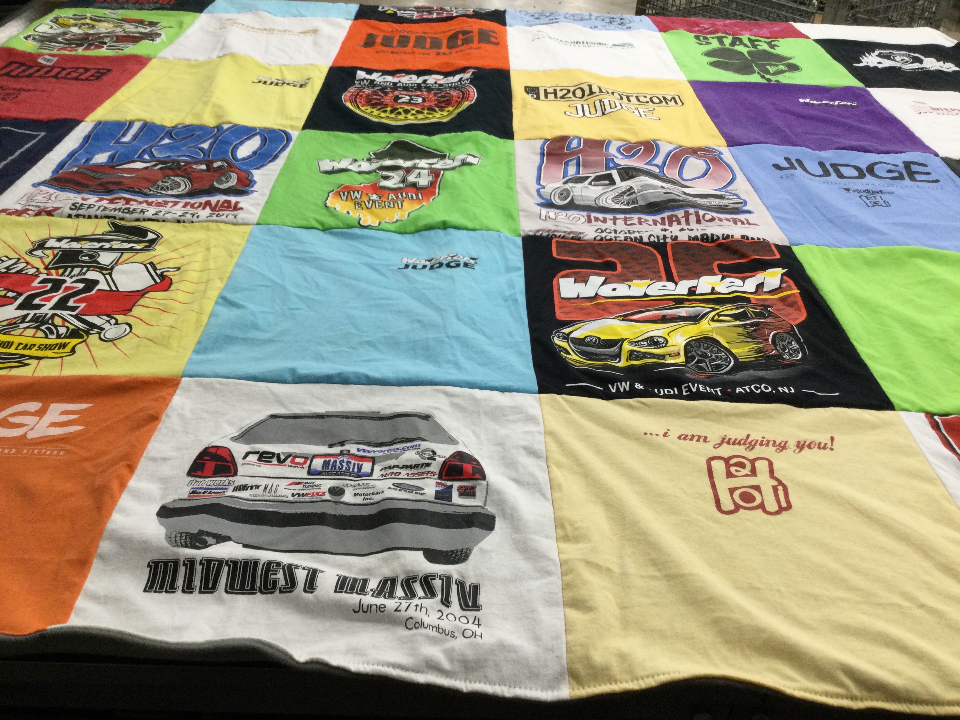 T-shirt quilt with cars, automobiles themes by Jim from OH