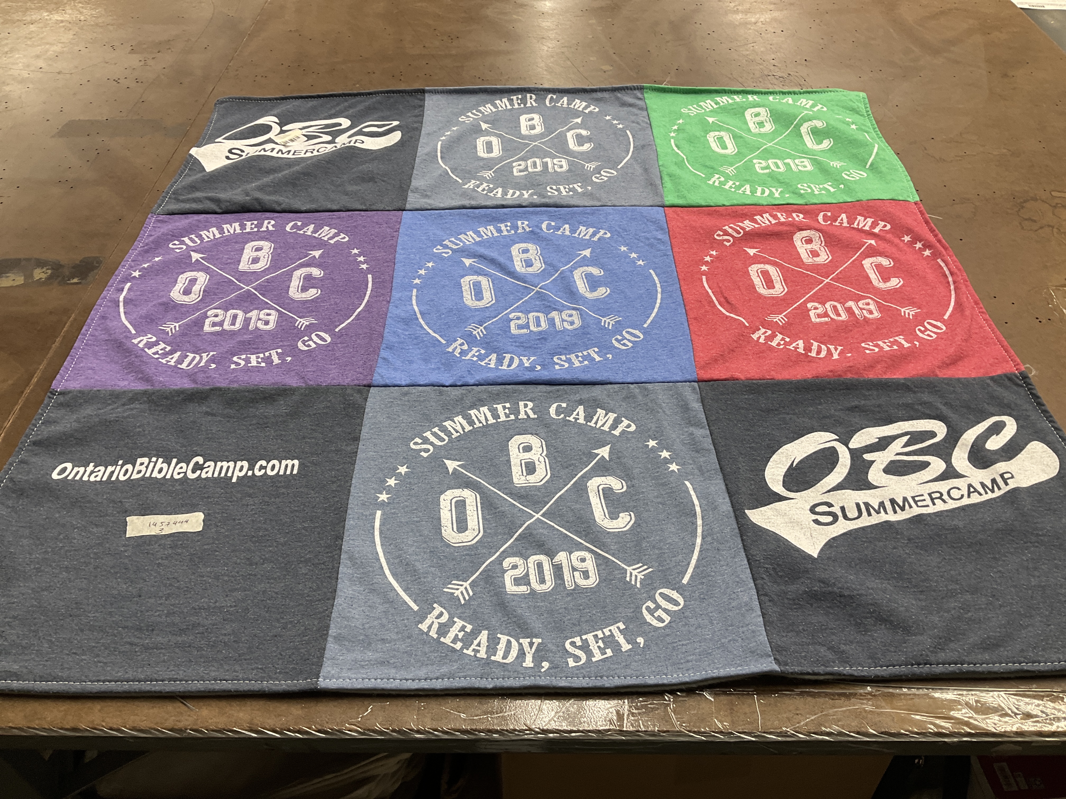 T-shirt quilt with camping, youth programs themes by Kaylene from FL