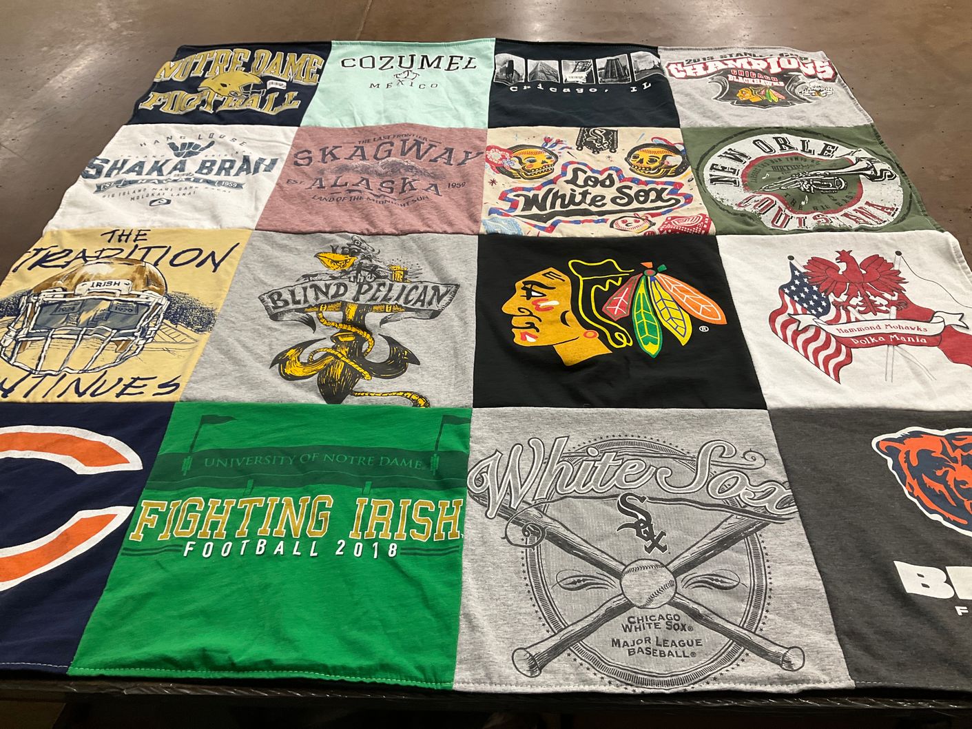 T-shirt quilt featuring fighting irish football, chicago bears by April from IN