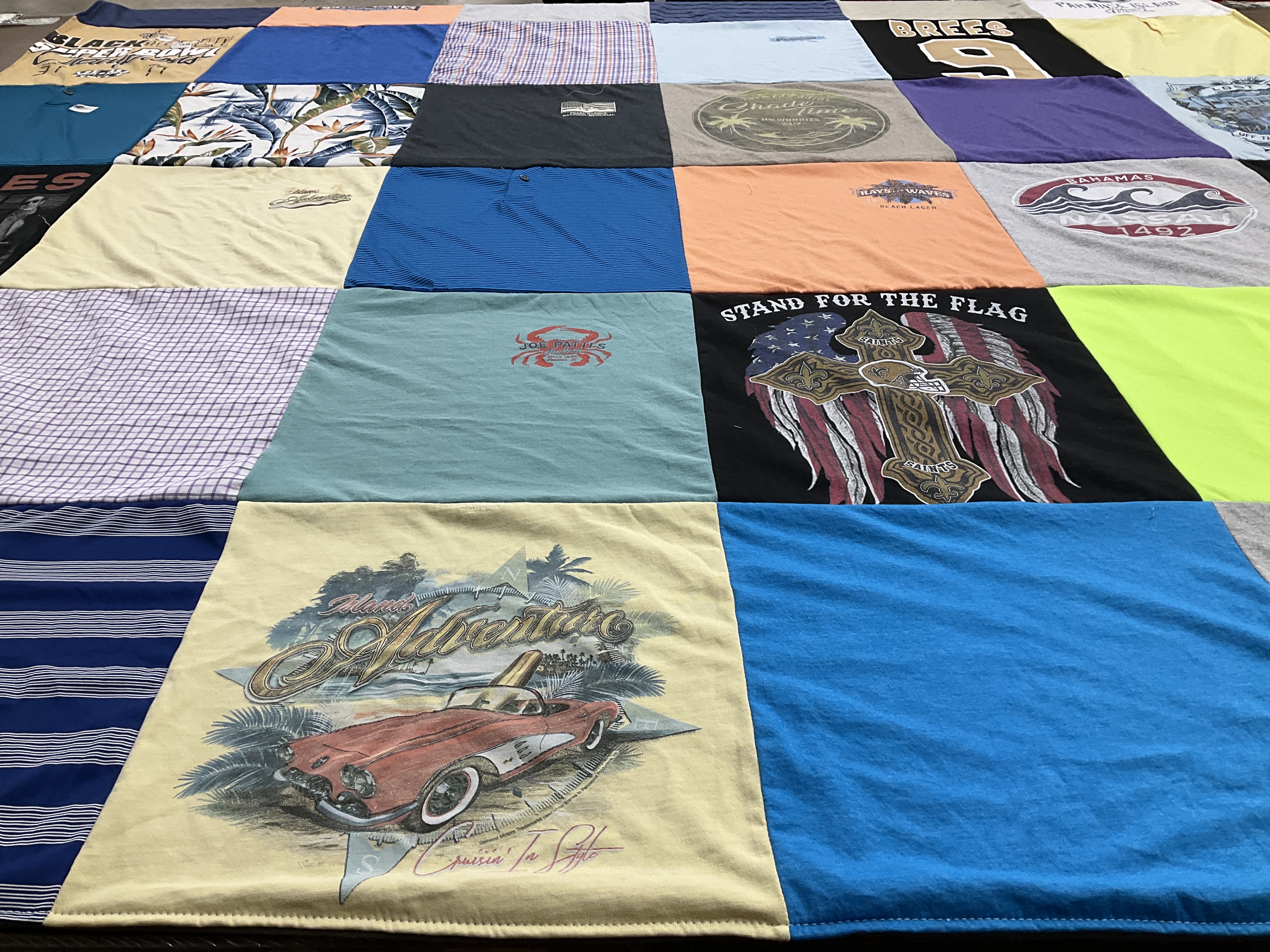 T-shirt quilt with travel, patriotism themes by Vicki from LA