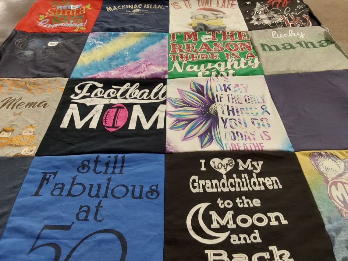 T-shirt quilt with family, football themes by Toni from MI
