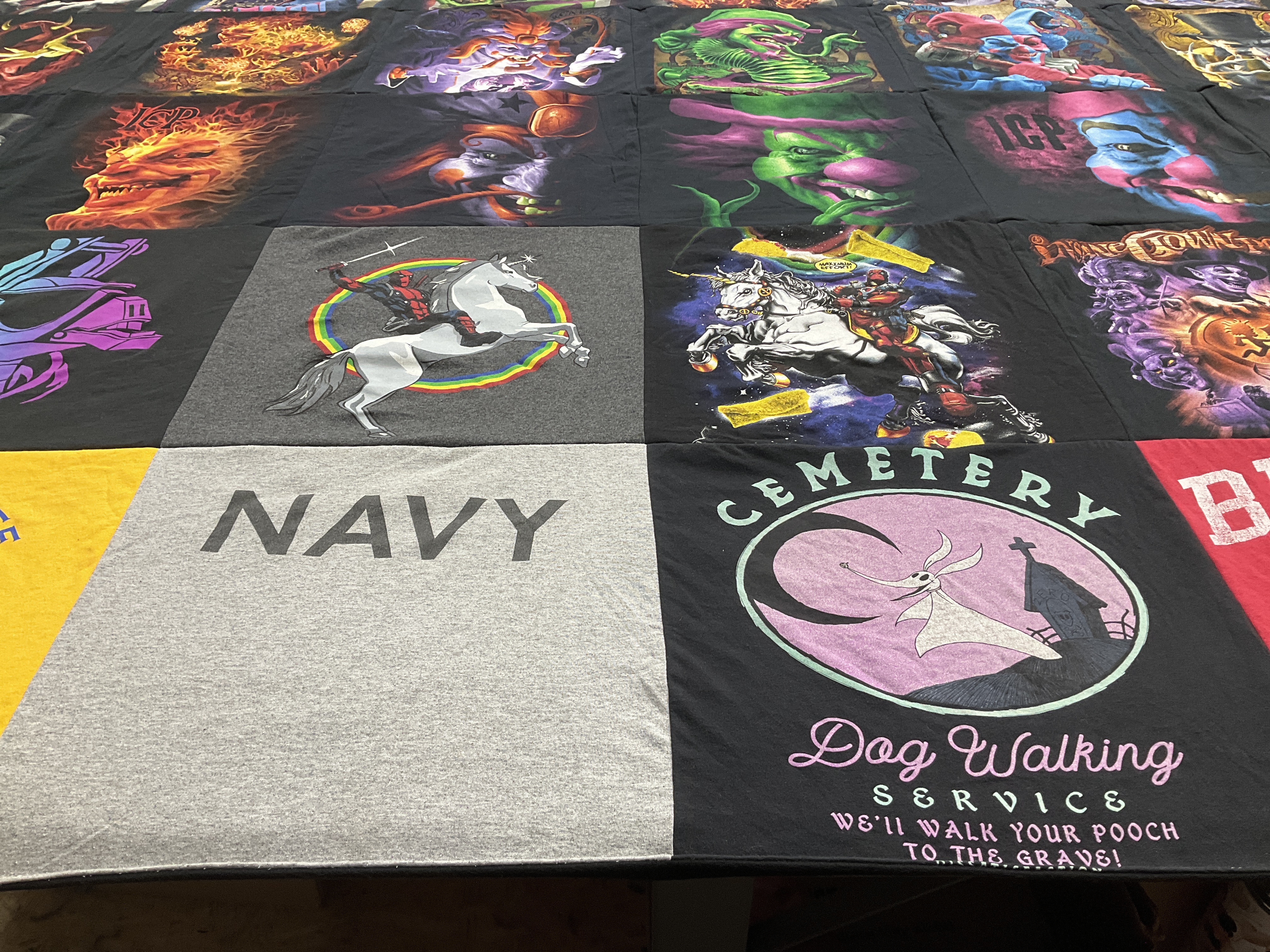 T-shirt quilt with dogs, military themes by Veronica from CA