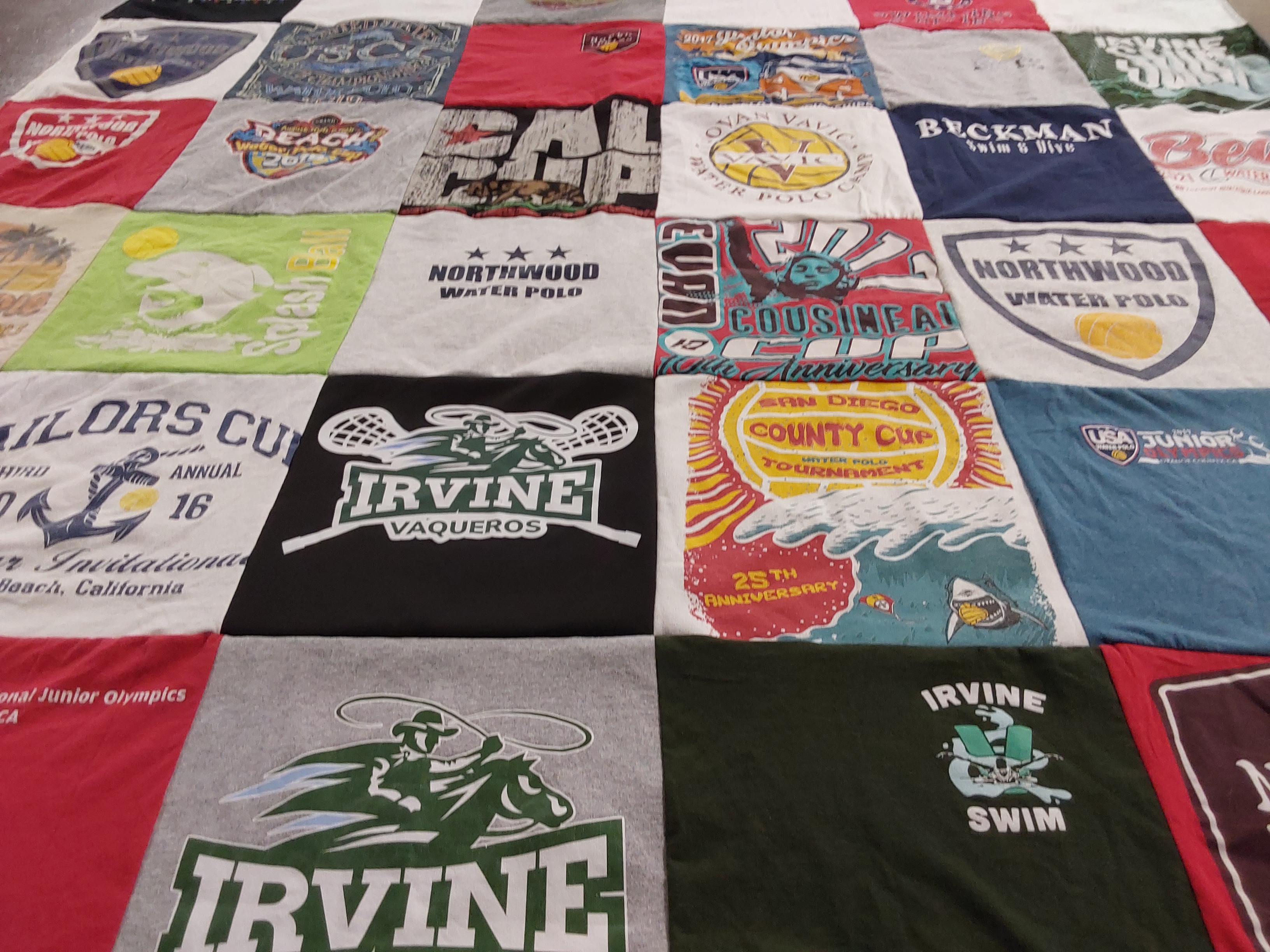 T-shirt quilt featuring irvine vaqueros, northwood high school water polo by Emily from CA