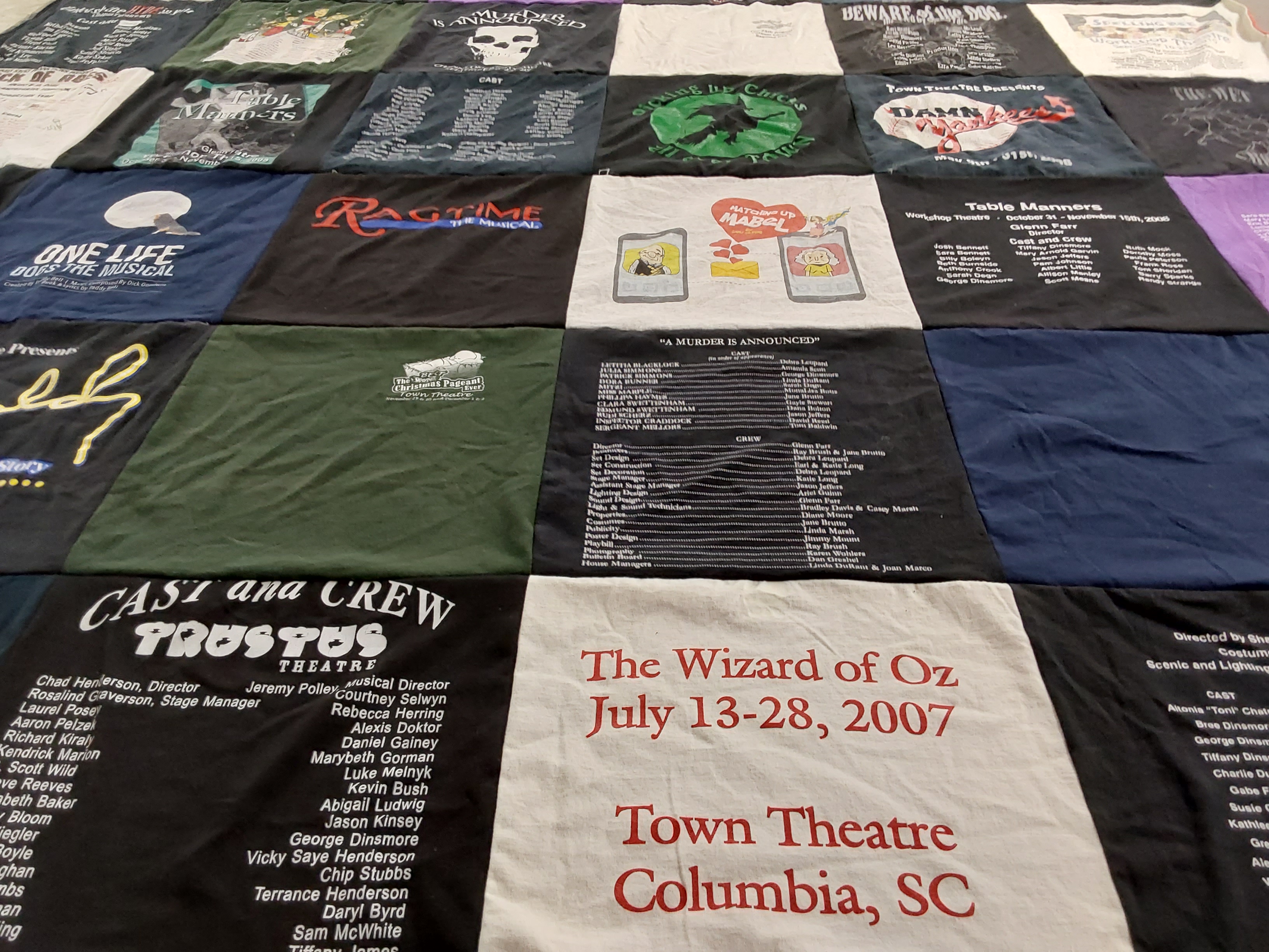 T-shirt quilt with theatre, musicals themes by George from SC