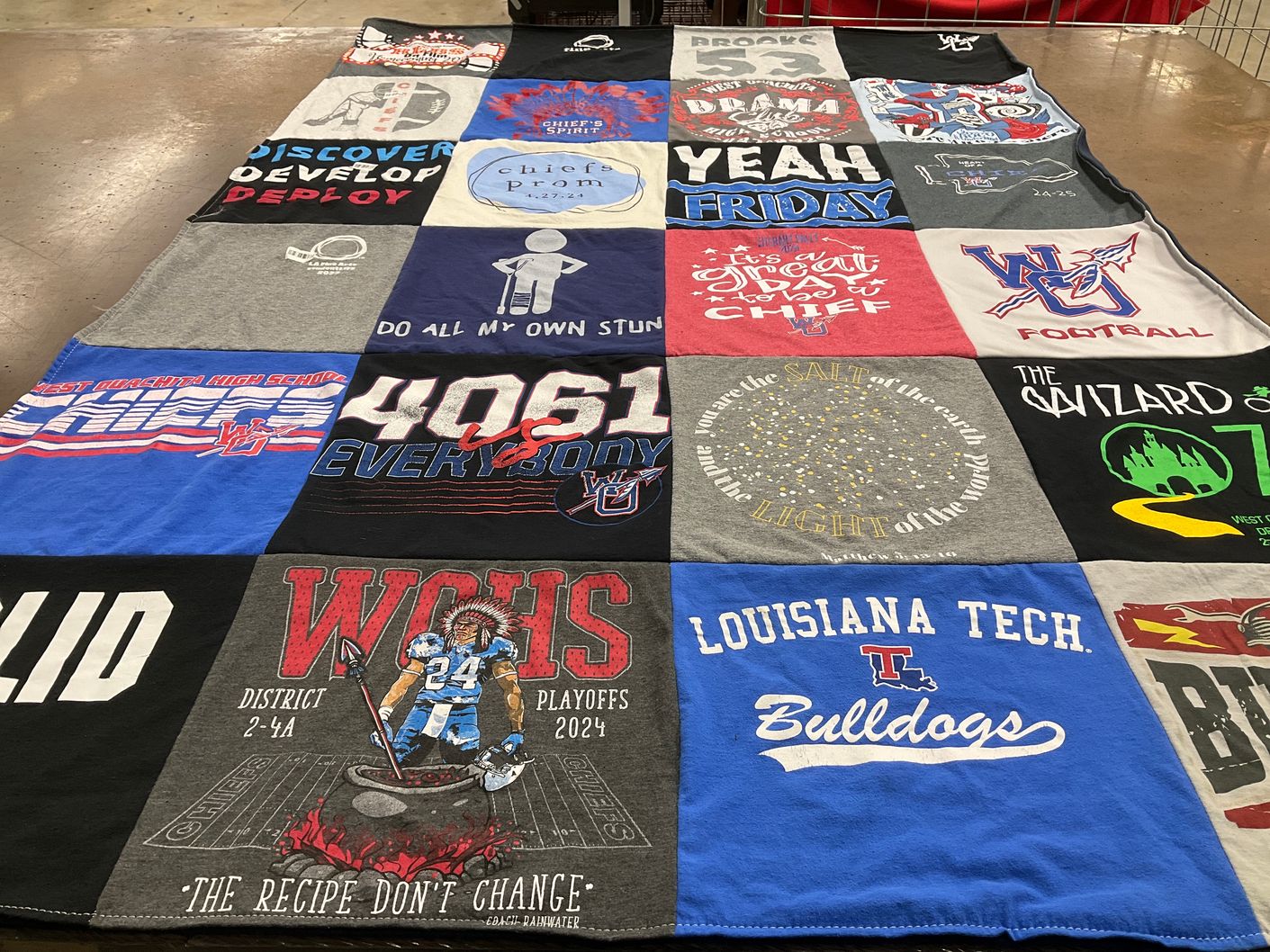 T-shirt quilt featuring louisiana tech bulldogs, wchs football by Michelle from LA