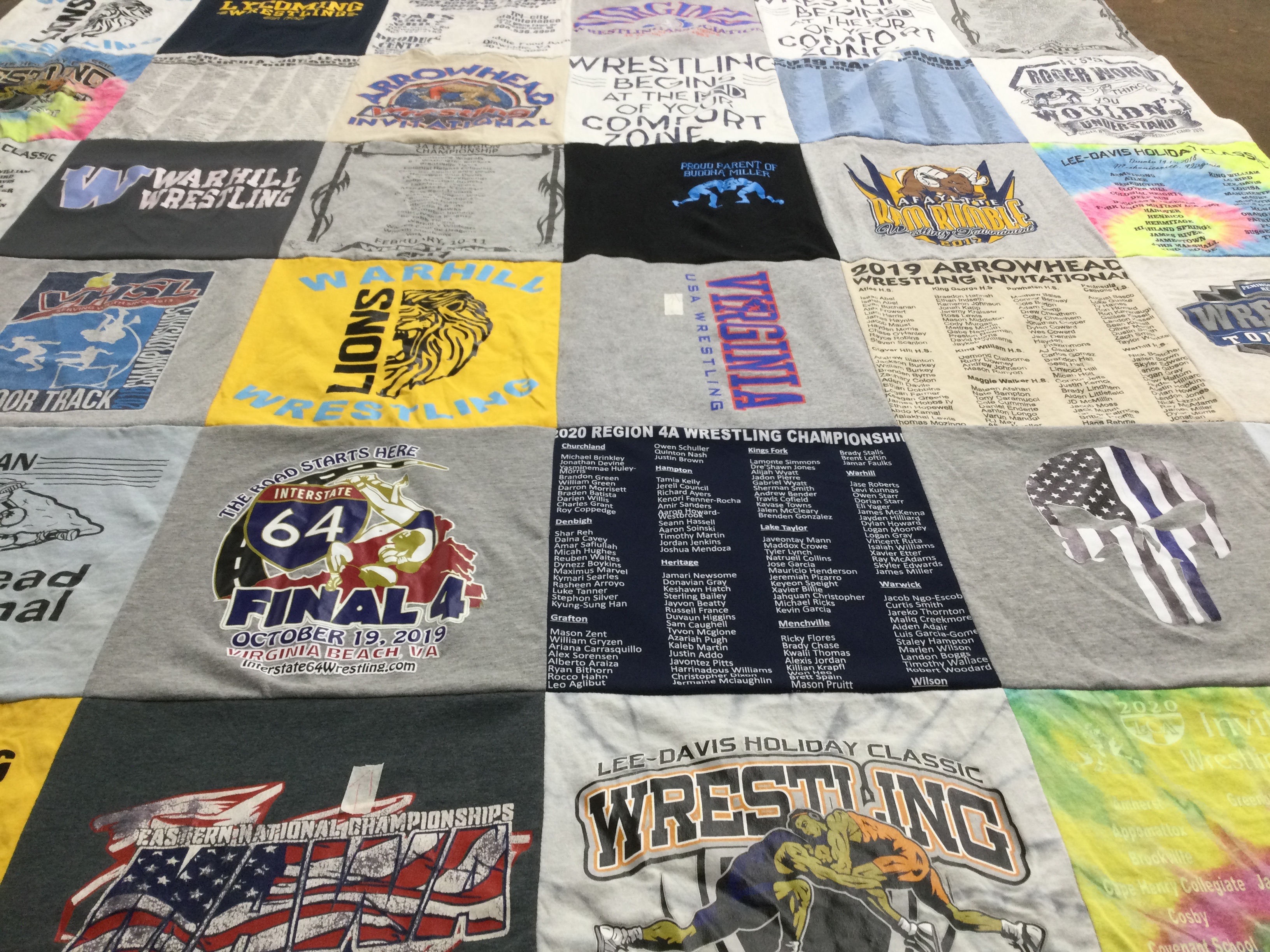 T-shirt quilt featuring warhill wrestling, lee-davis wrestling by Sandra from VA