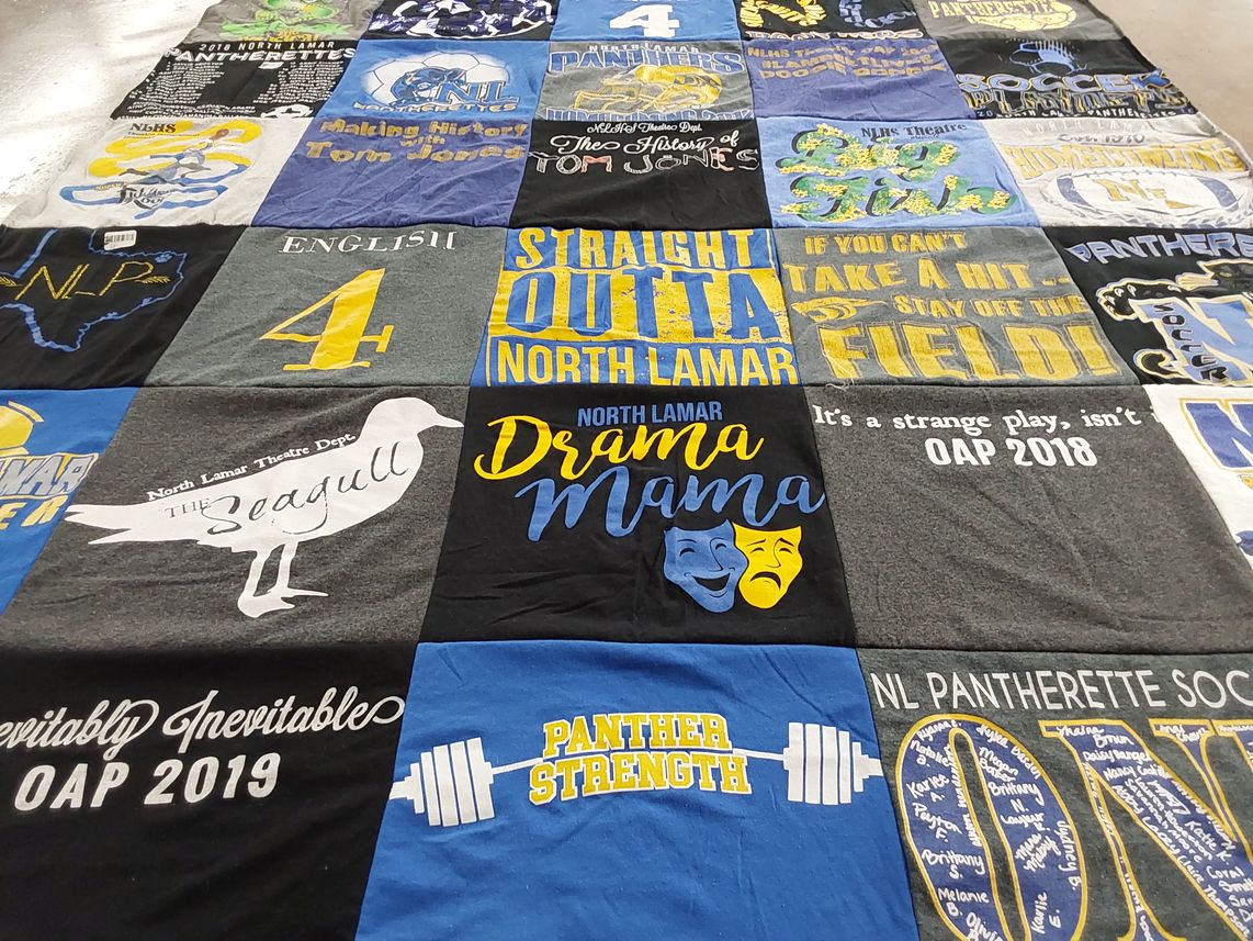 T-shirt quilt featuring north lamar pantherettes by Sadi from TN