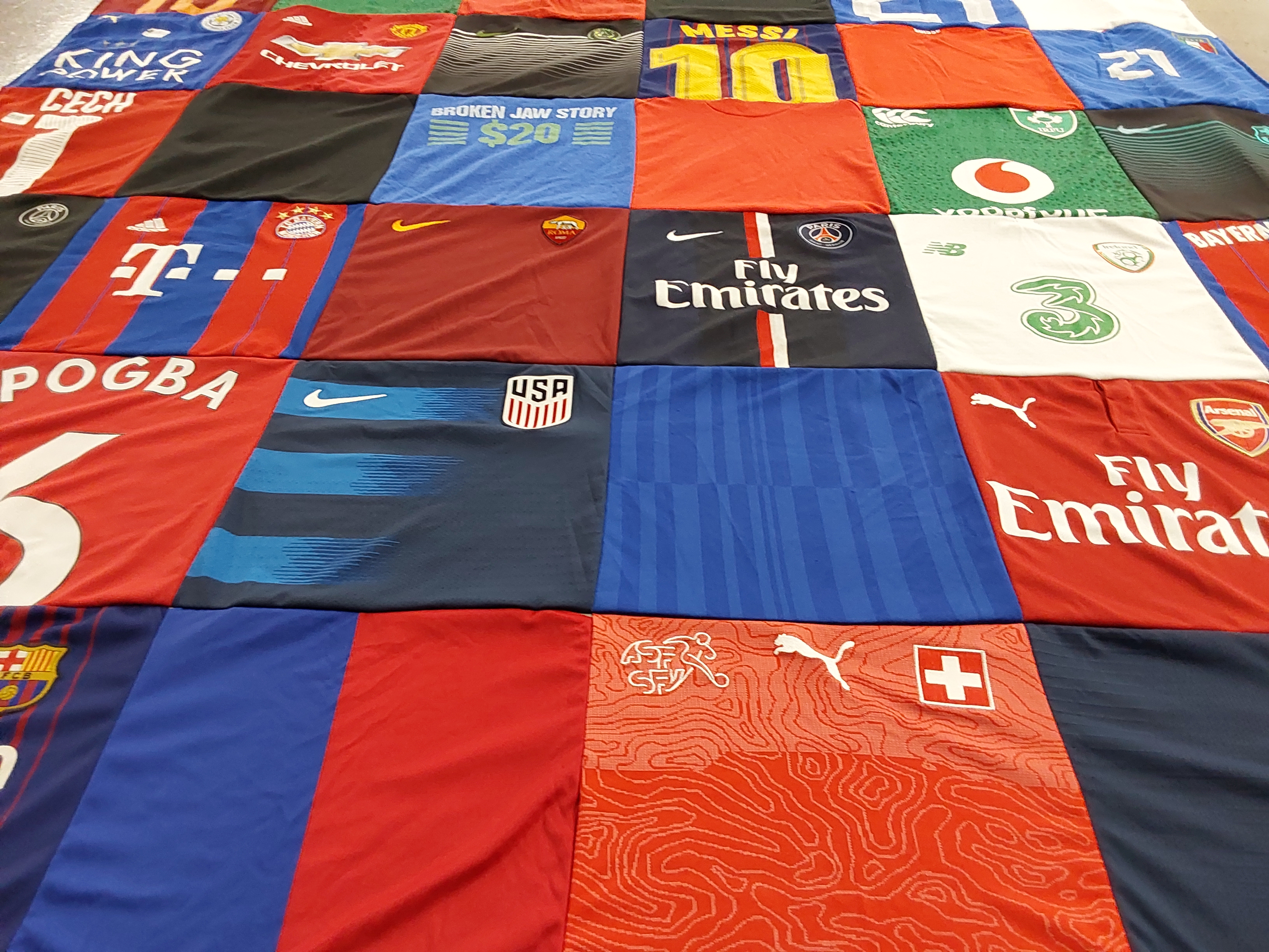T-shirt quilt featuring arsenal football club, bayern munich by Julie from FL