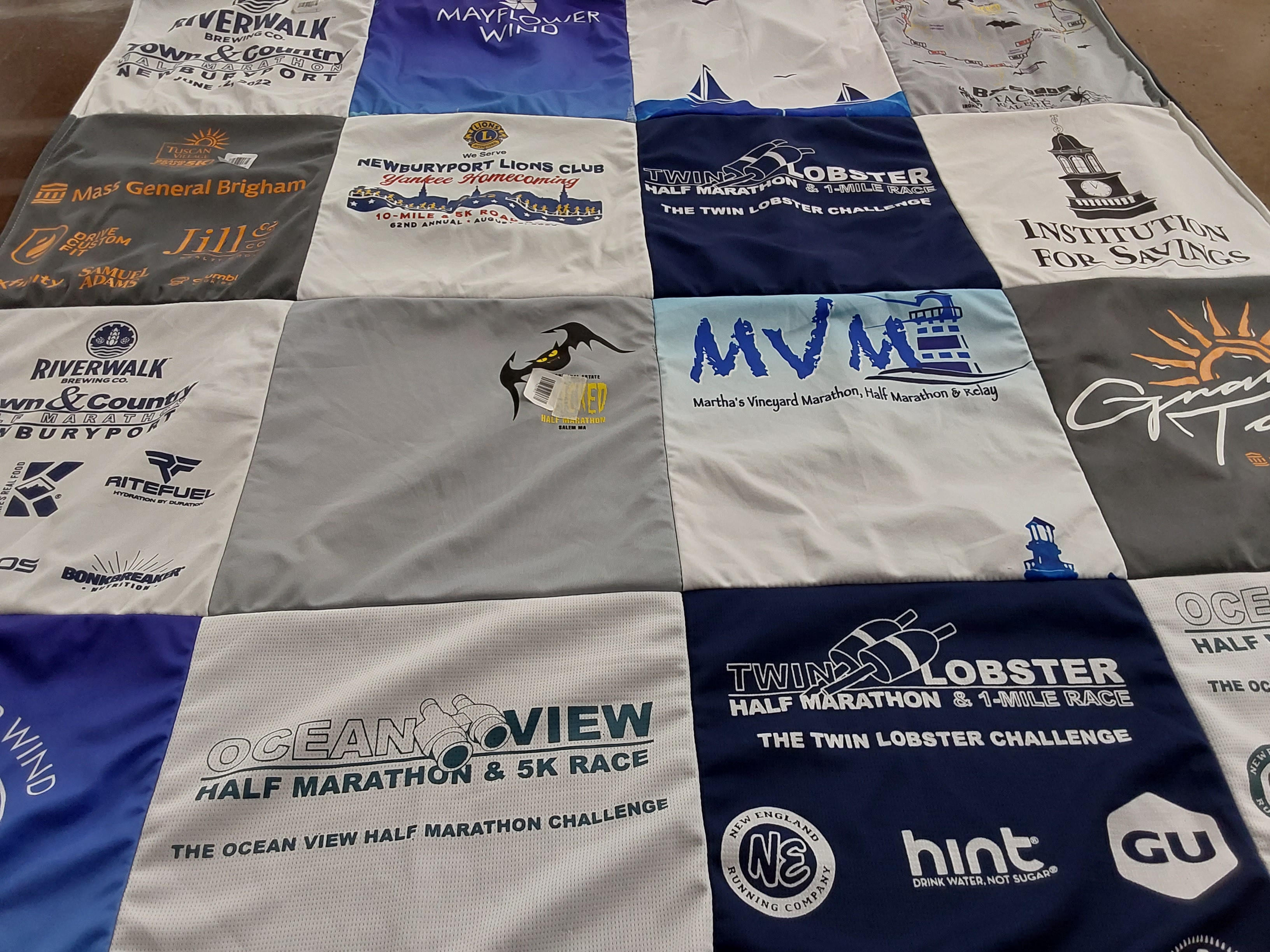T-shirt quilt with running, marathons themes by Charlene from MA
