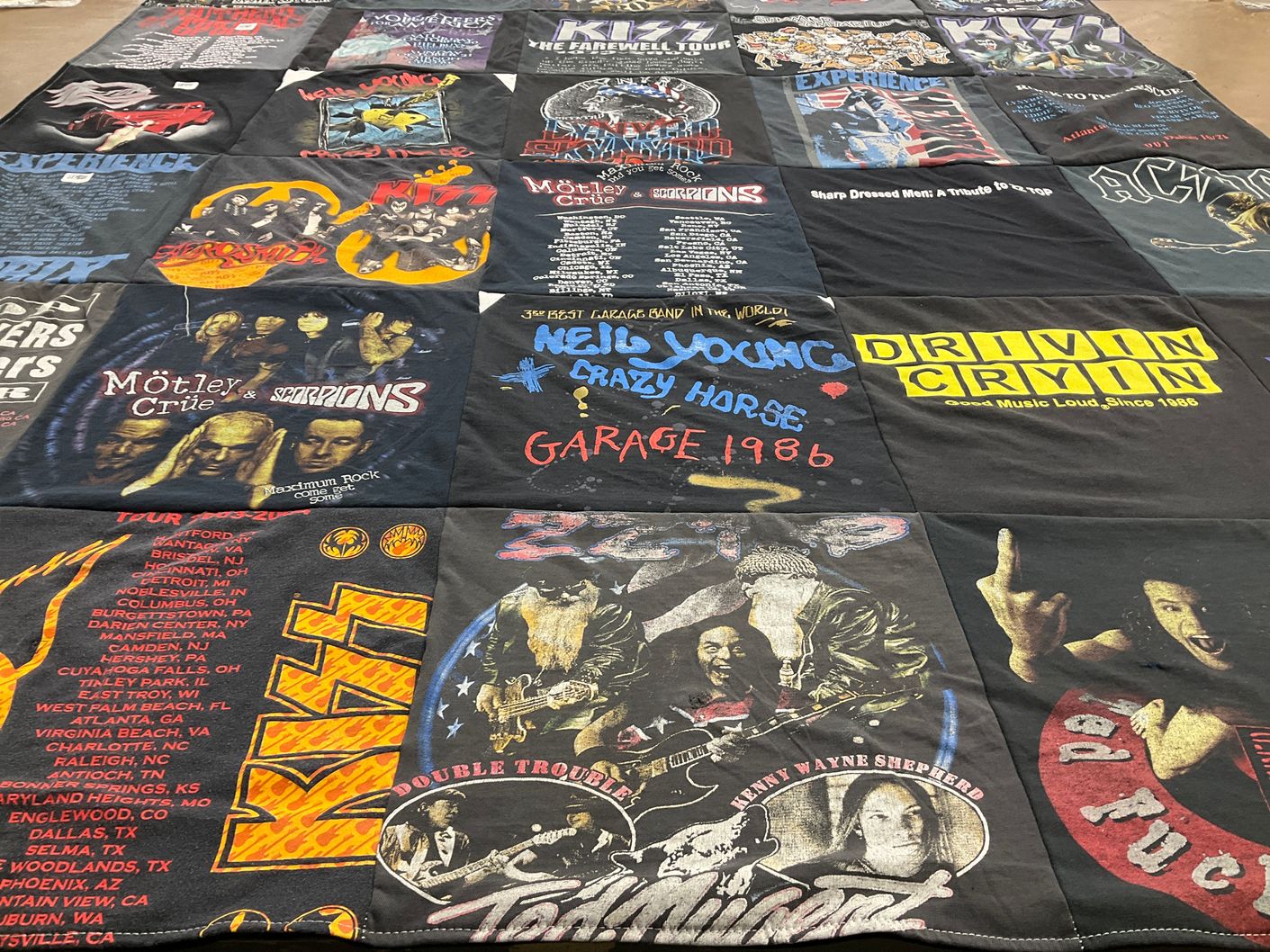T-shirt quilt with music, rock themes by janice from GA