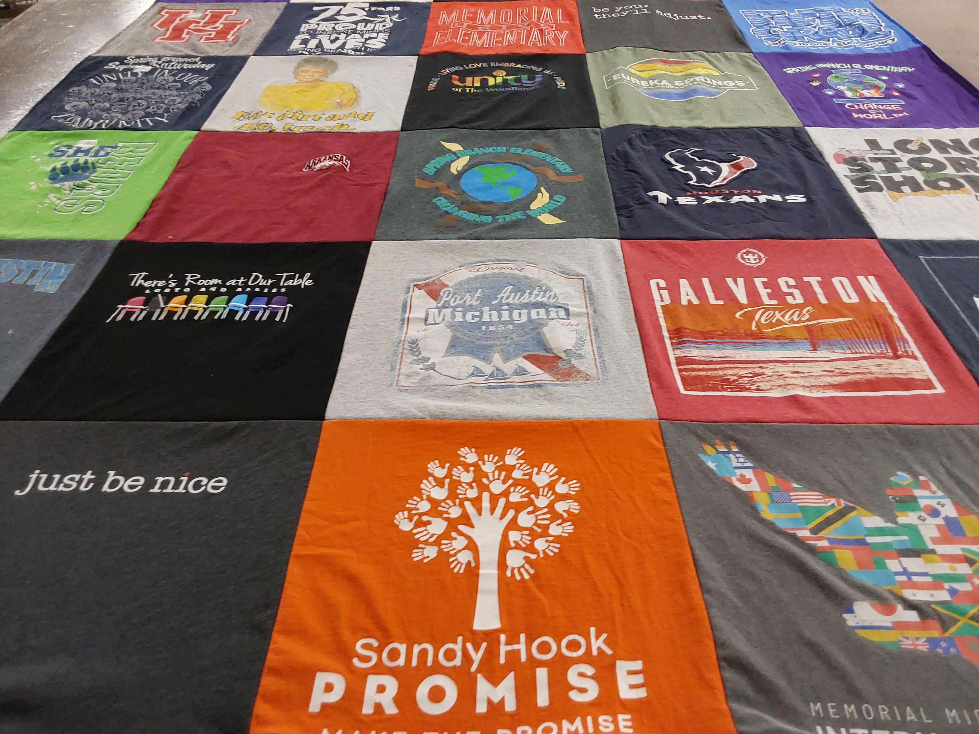 Custom Project Repat t-shirt quilt featuring shirts from university of texas at austin.
