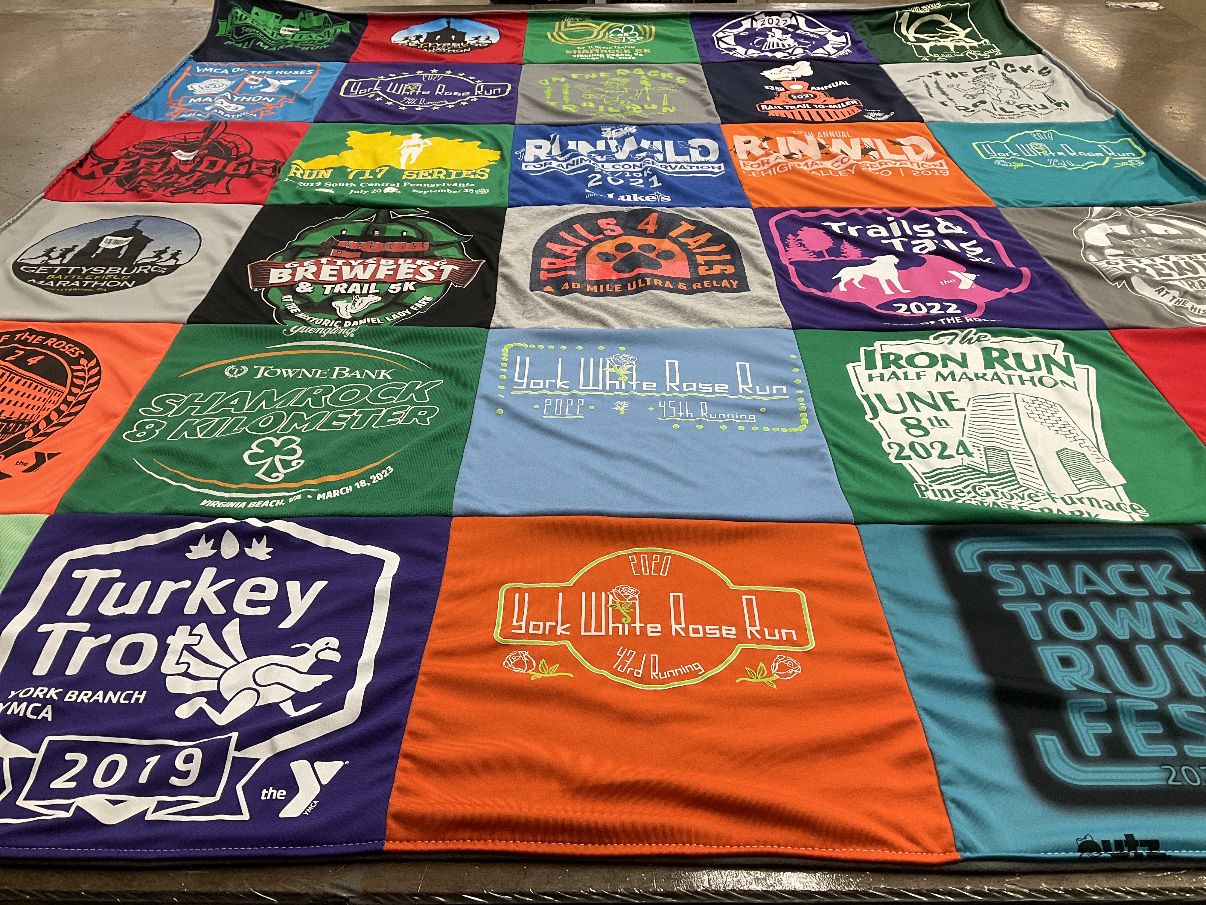 T-shirt quilt with running, festivals themes by David from PA